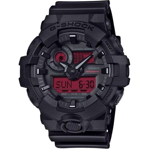 New Casio G SHOCK GA 700BBR 1AJF BLACK AND BOLD RED Shock Resistant 20 ATM Water