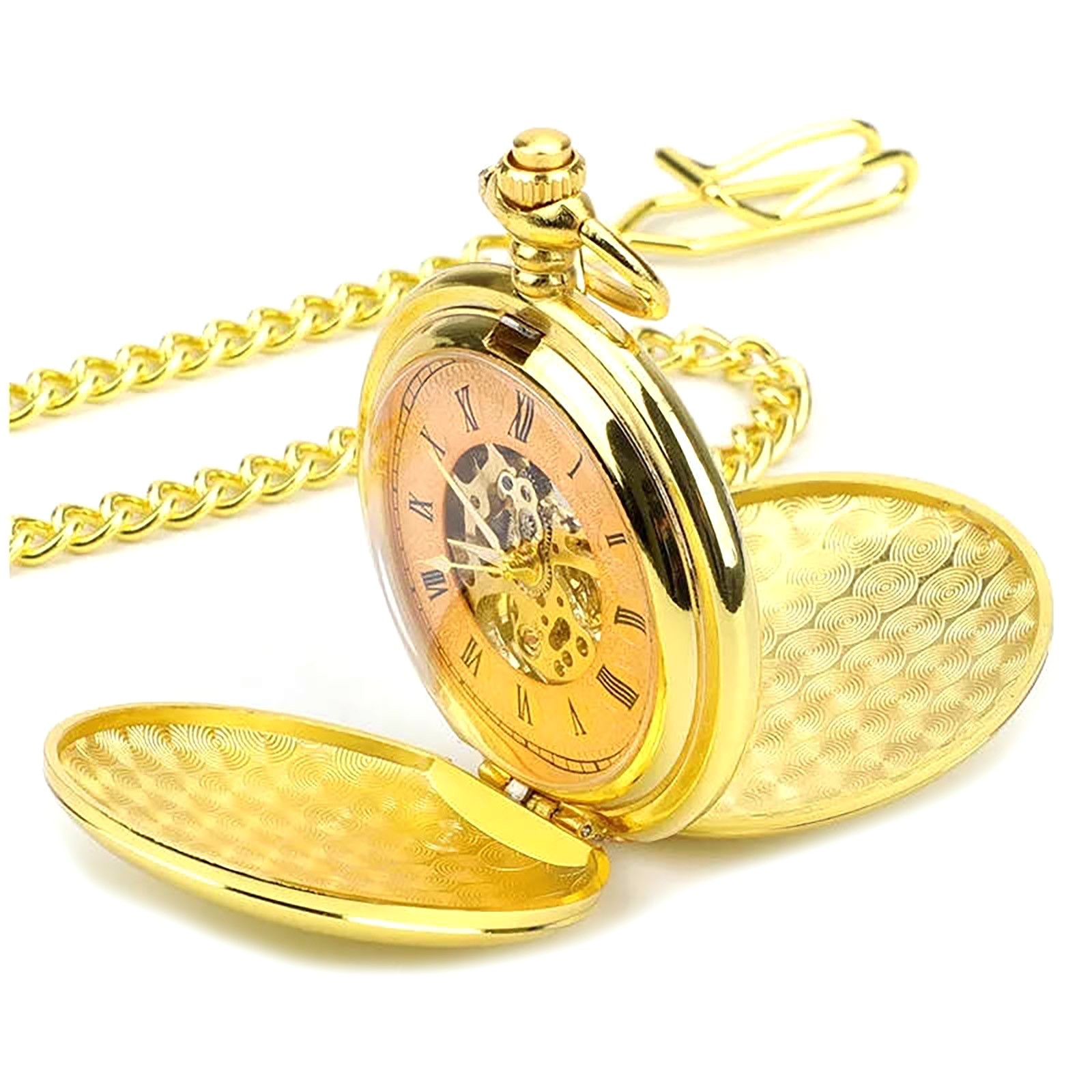 1Pc New Men’s Mechanical Retro Pocket Watch with Chain Retro Roman Numerals
