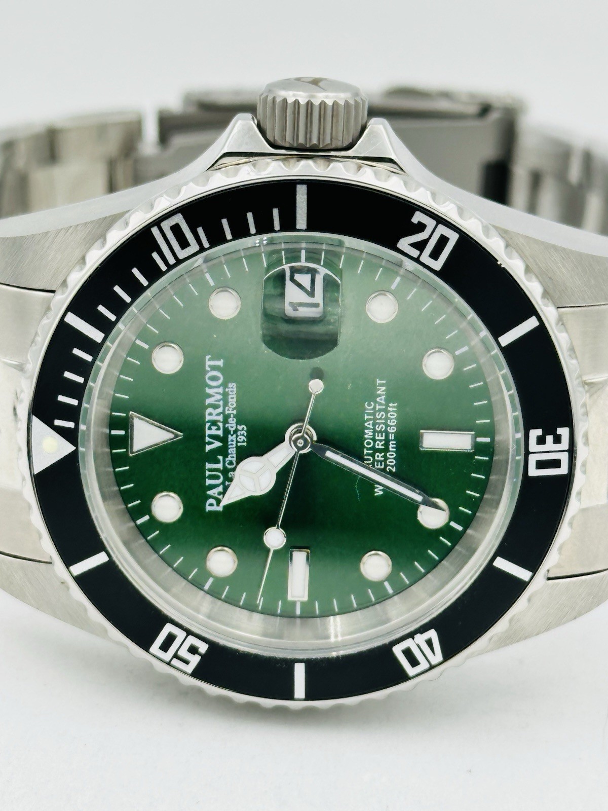 Paul Vermot SUB 200 m Automatic Watch Seiko PV6763VK/438 Green Dial Silver Case