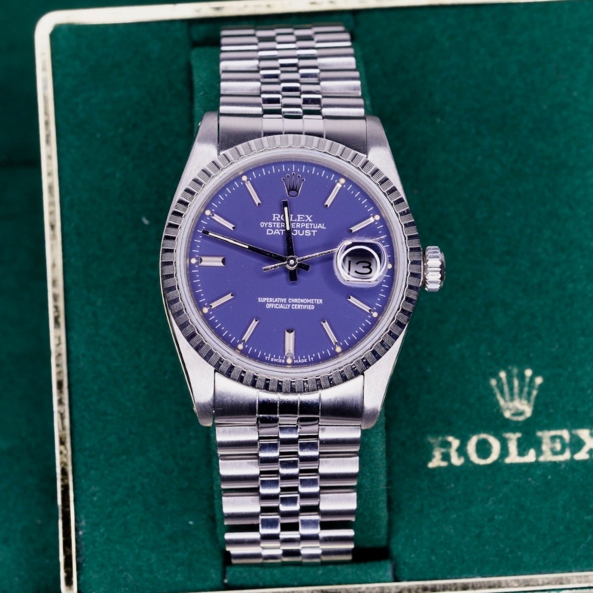 Rolex Datejust 16030 Blue Stick Dial Stainless Steel Jubilee 36mm