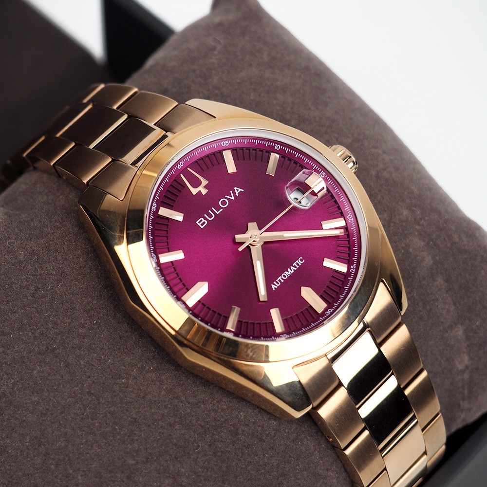Men’s Bulova Surveyor 97B234 Purple Dial Rose Gold-Tone Automatic Watch 39mm
