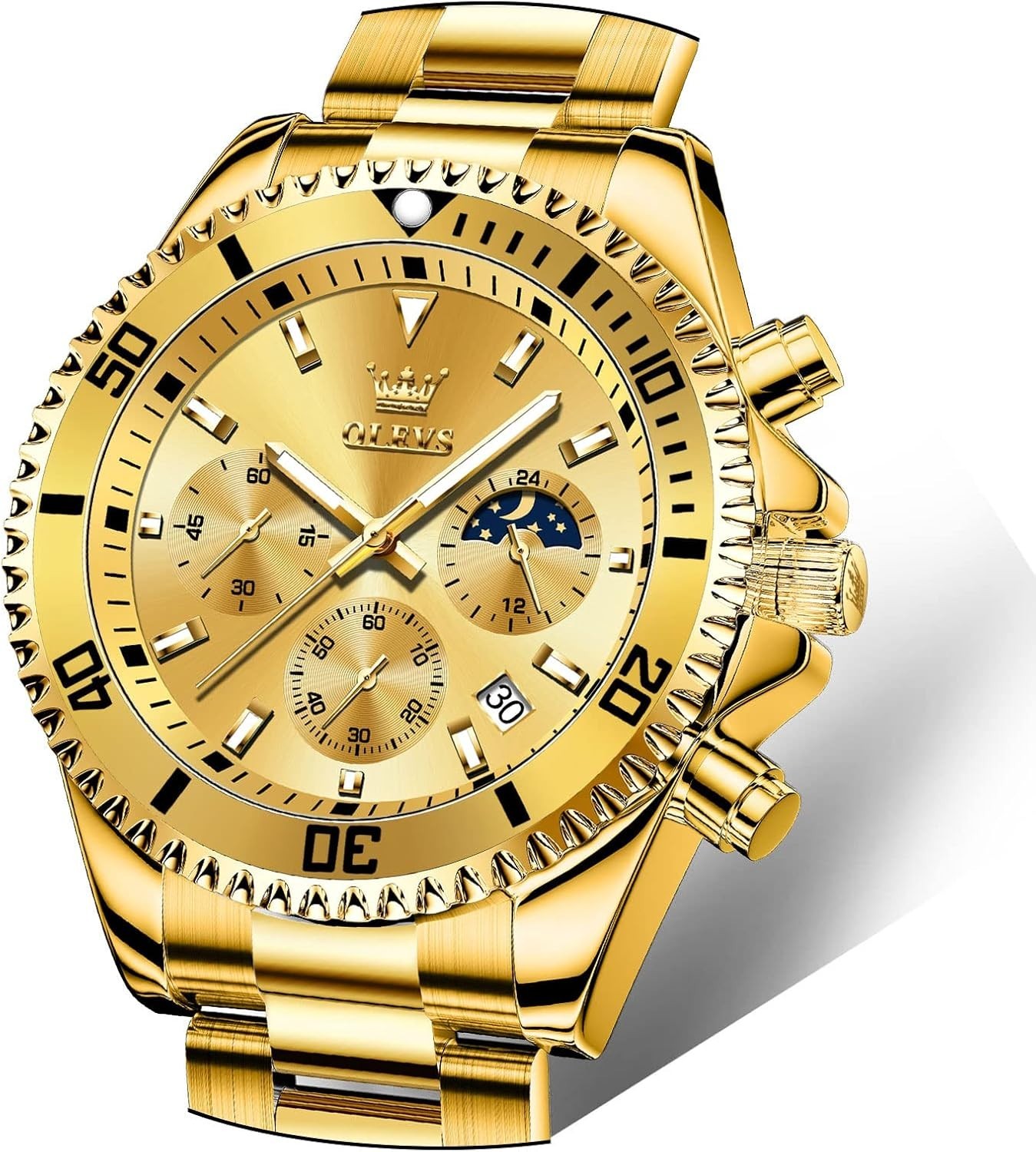 Men’s Fashion Luxury Waterproof Watch – Gold Big Face & Luminous Dial, 30m Depth