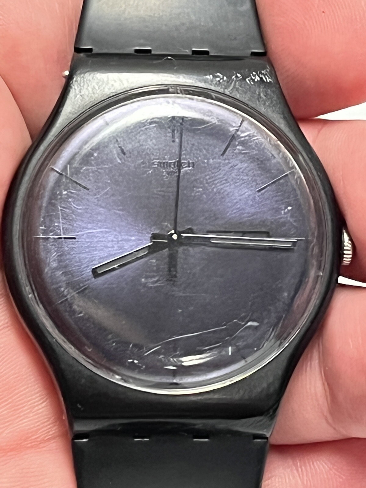 Swatch watch SR1130SW black silicone purple dial