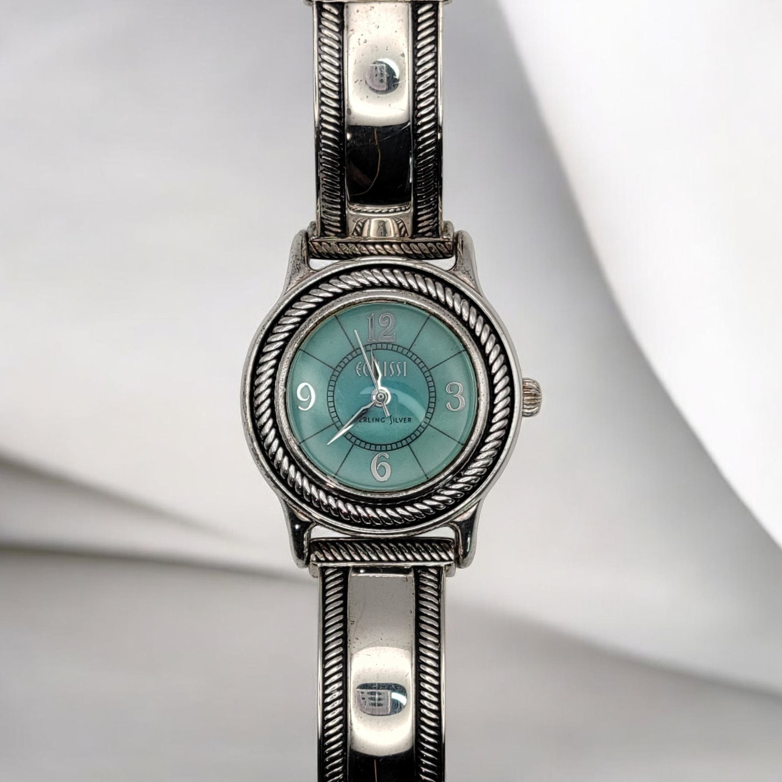 ​Vtg Ecclissi 23110 925 Sterling Silver Western Watch Turquoise Green Dial NOS