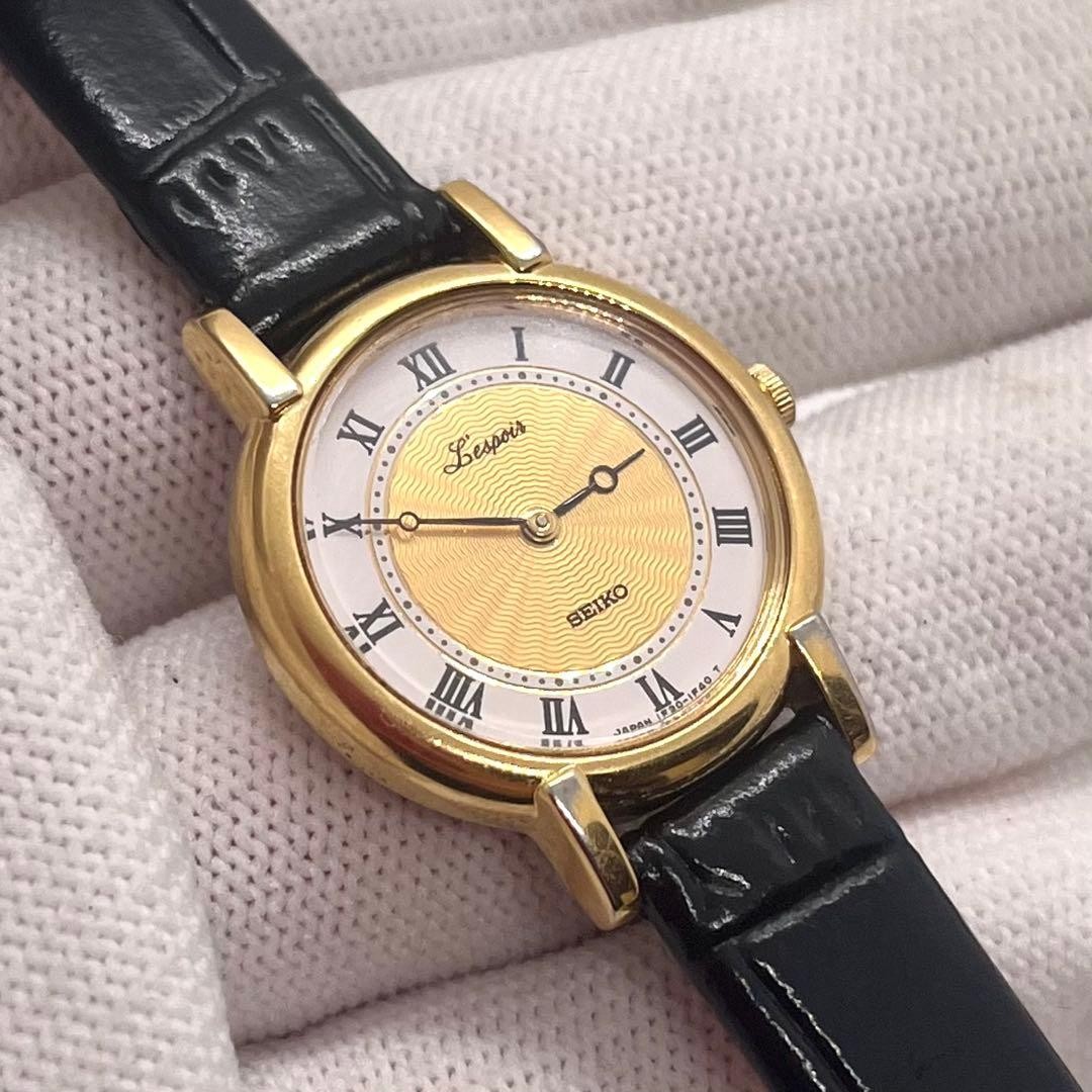 New battery included. SEIKO Lespoir watch, Roman guilloché gold.