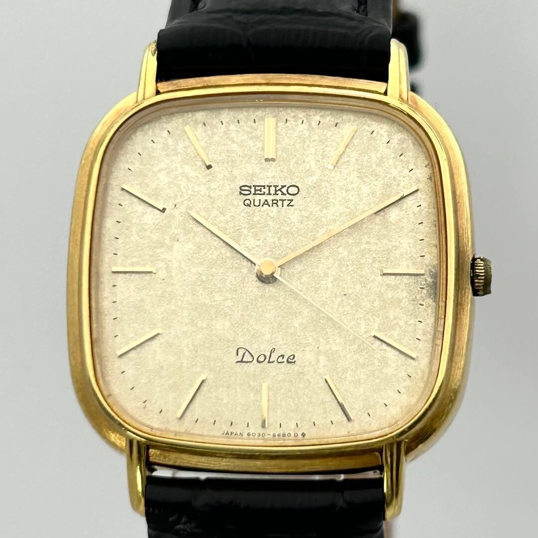 Seiko Dolce 6030-5420 Mens Quartz Watch Gold Dial Japan Vintage Dress 29mm