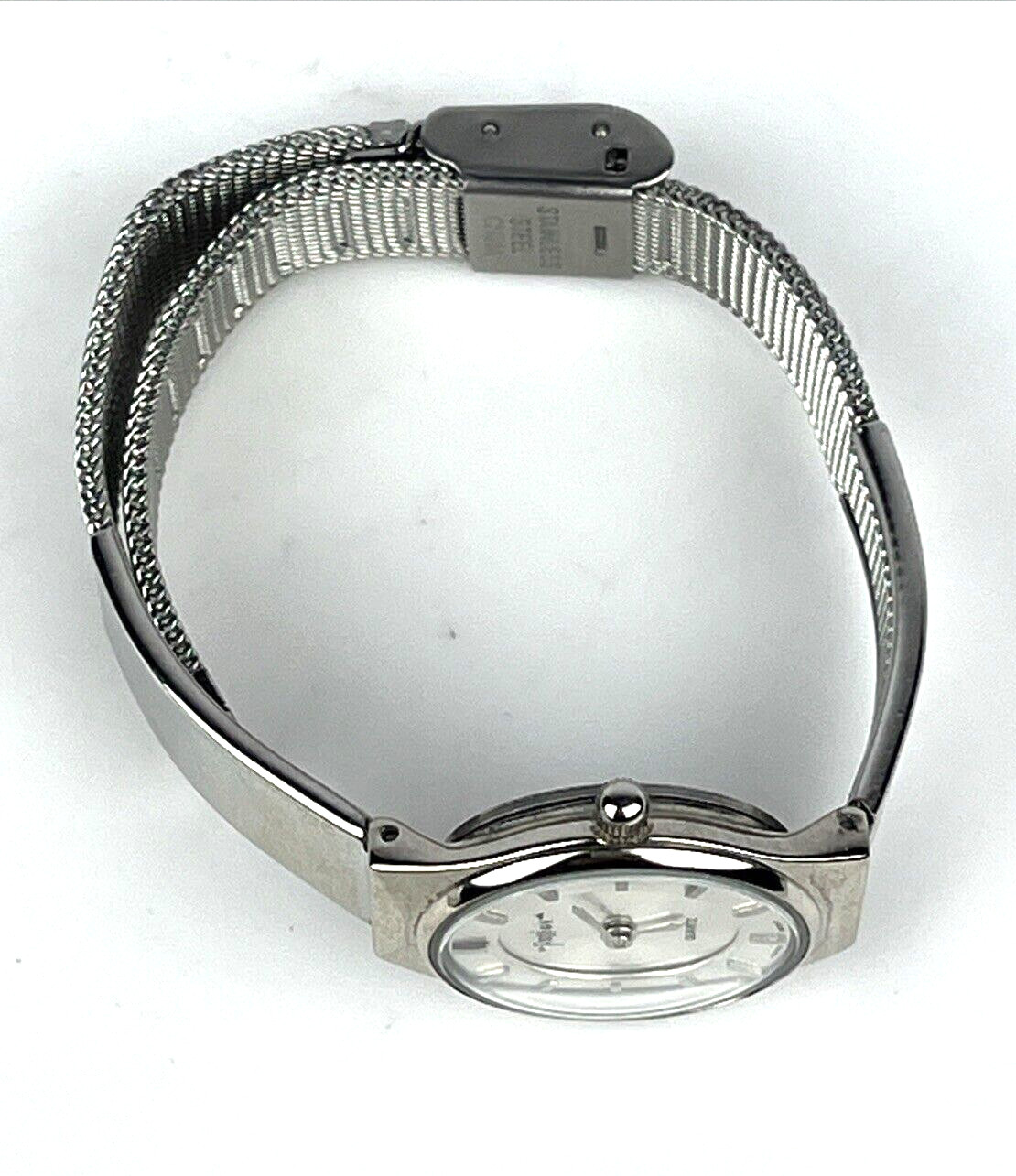 Fusion Women’s SS Watch Silver Tone Mineral Crystal Mesh Bracelet New Battery