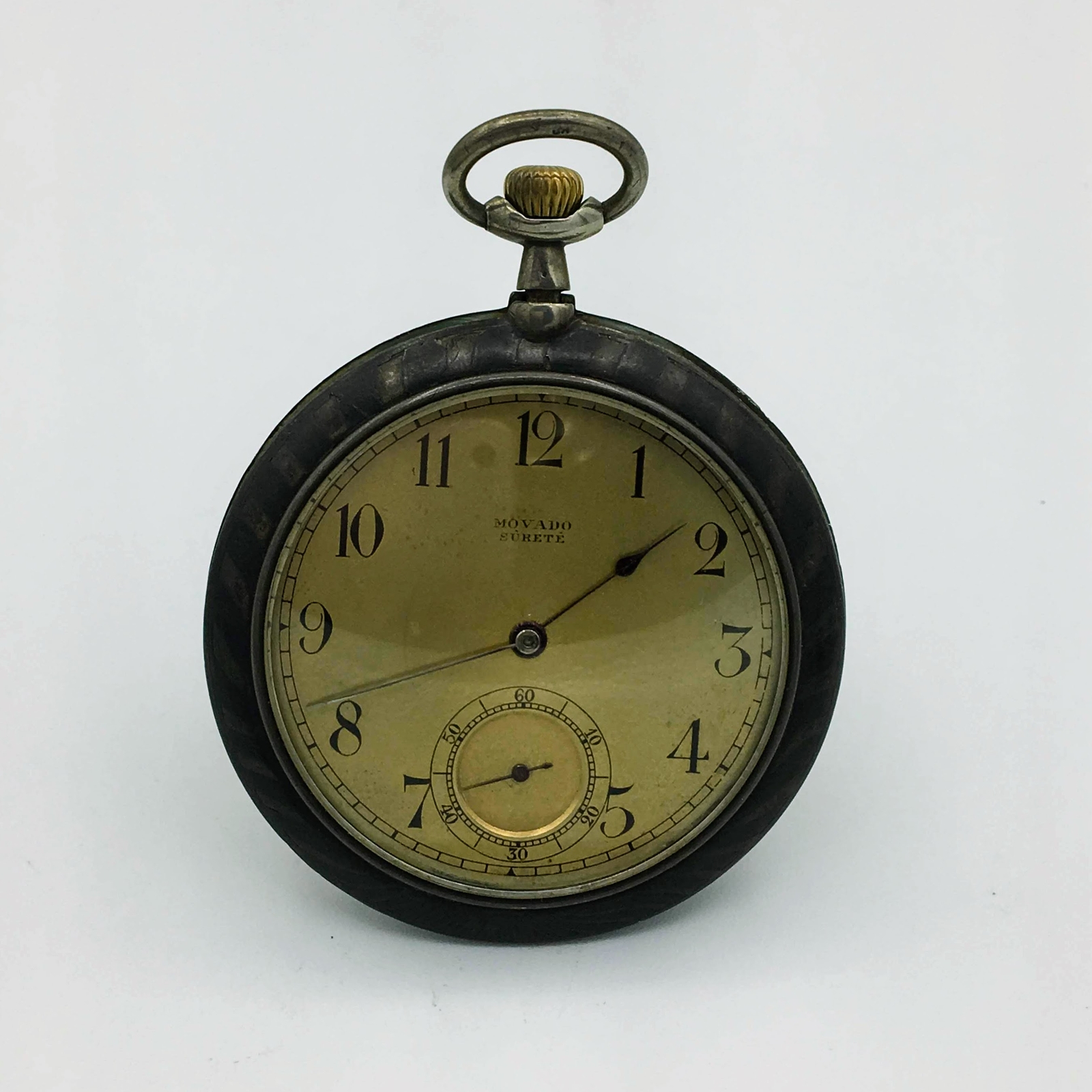 Antique Movado Silver Niello Huguenin Freres Case OF Pocket Watch 12s Runs
