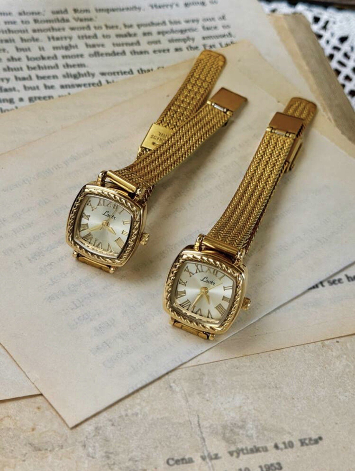 Gold Vintage Style Women’s Elegant French Inspired Square Wrist Watch