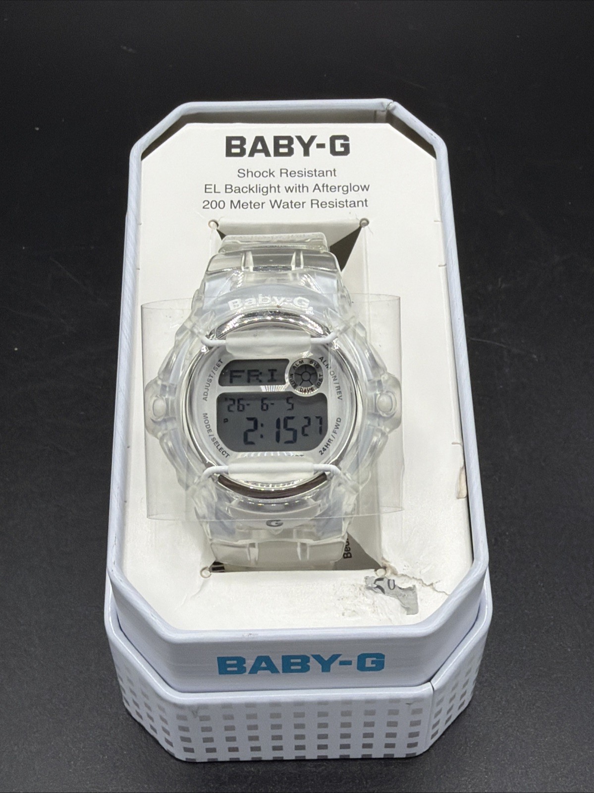 Genuine New Old Stock Casio Baby-G Shock Watch BG-169R-7BMTN Clear White Sport