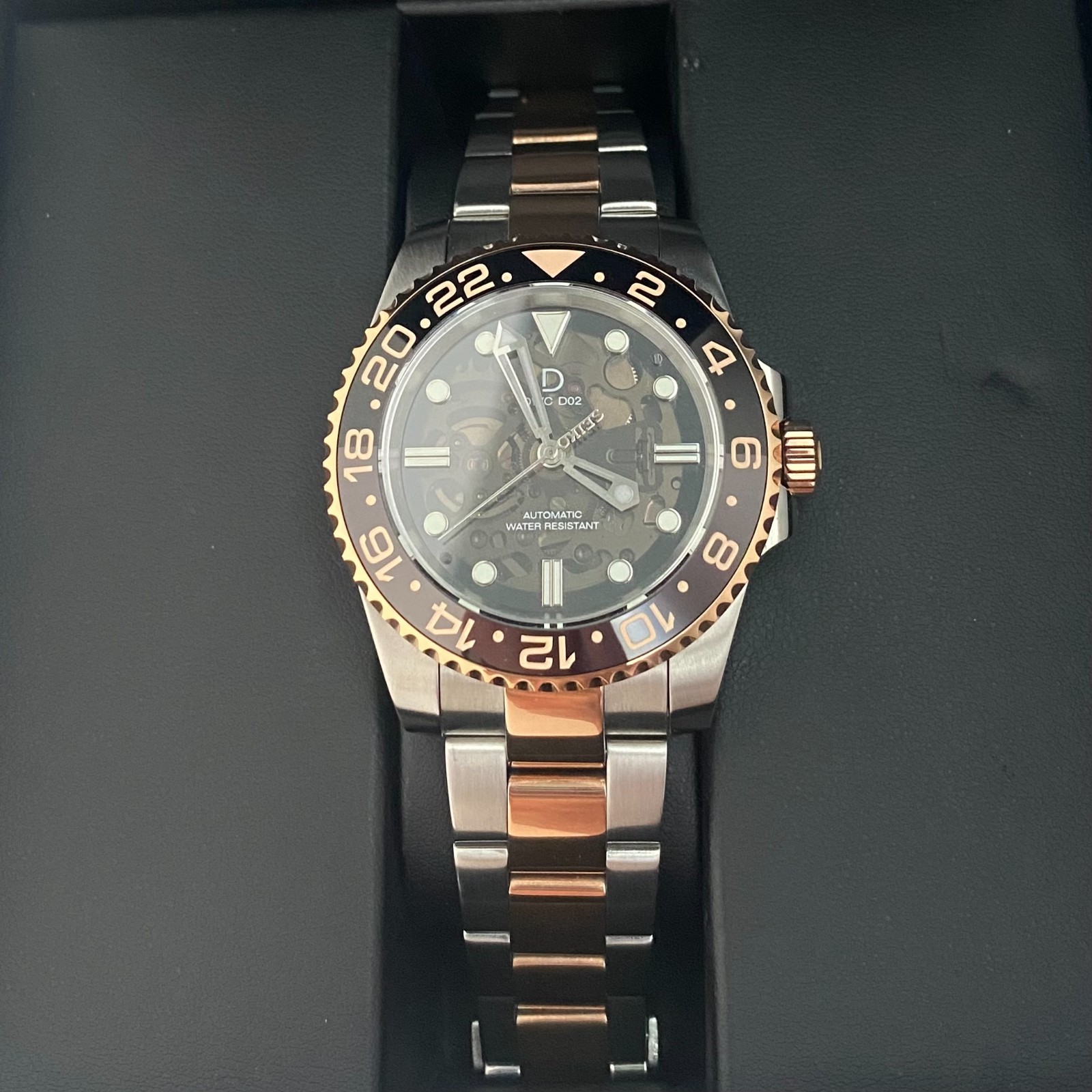 Rootbeer Skeleton Dial Diver Watch with NH72 Movement 40mm Sapphire Crystal