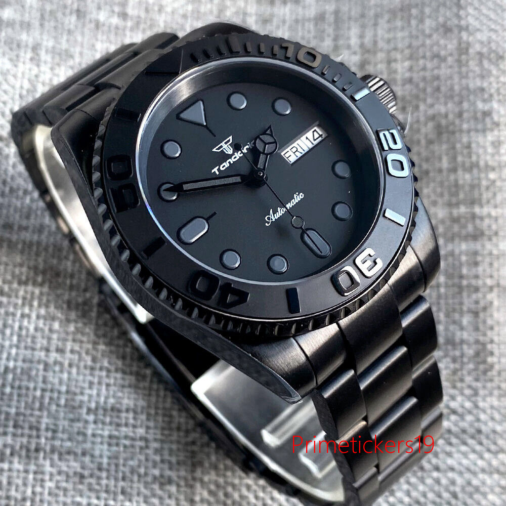 Tandorio NH36A 40mm Black PVD Automatic Men Watch Rotating Bezel Sapphire Glass