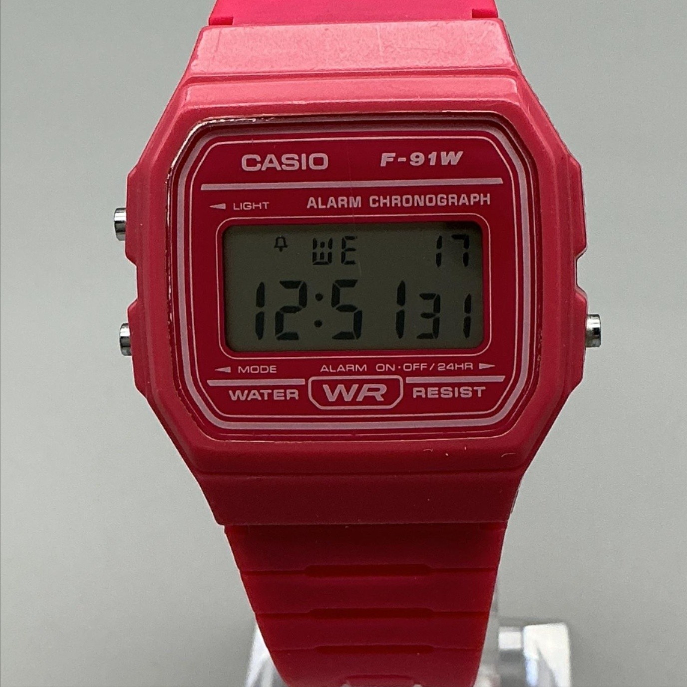 Casio 593 F-91W Womens Watch 33mm Hot Pink Digital Alarm Chronograph