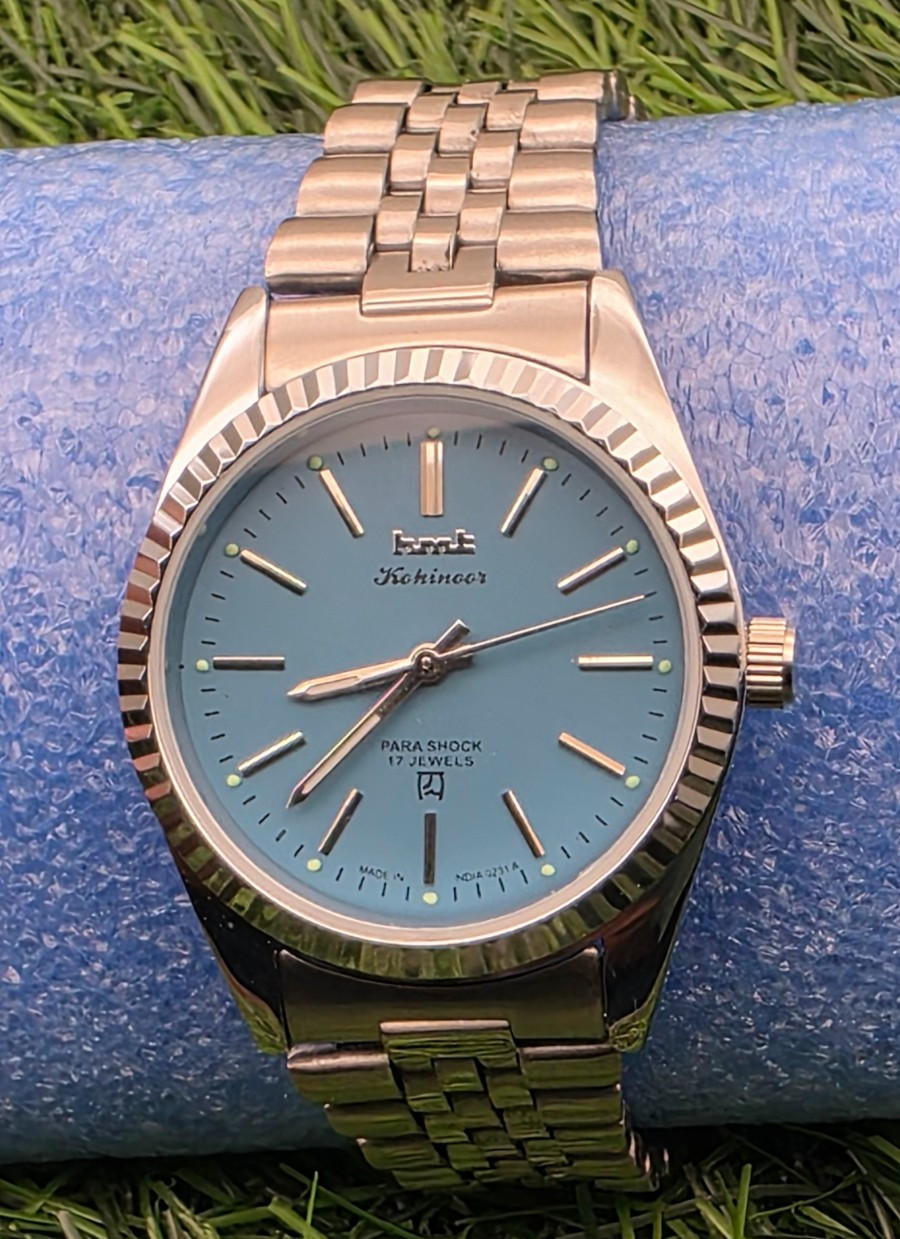 Beautiful Mens HMT Kohinoor Parashock Mechanical Wind 17J Watch