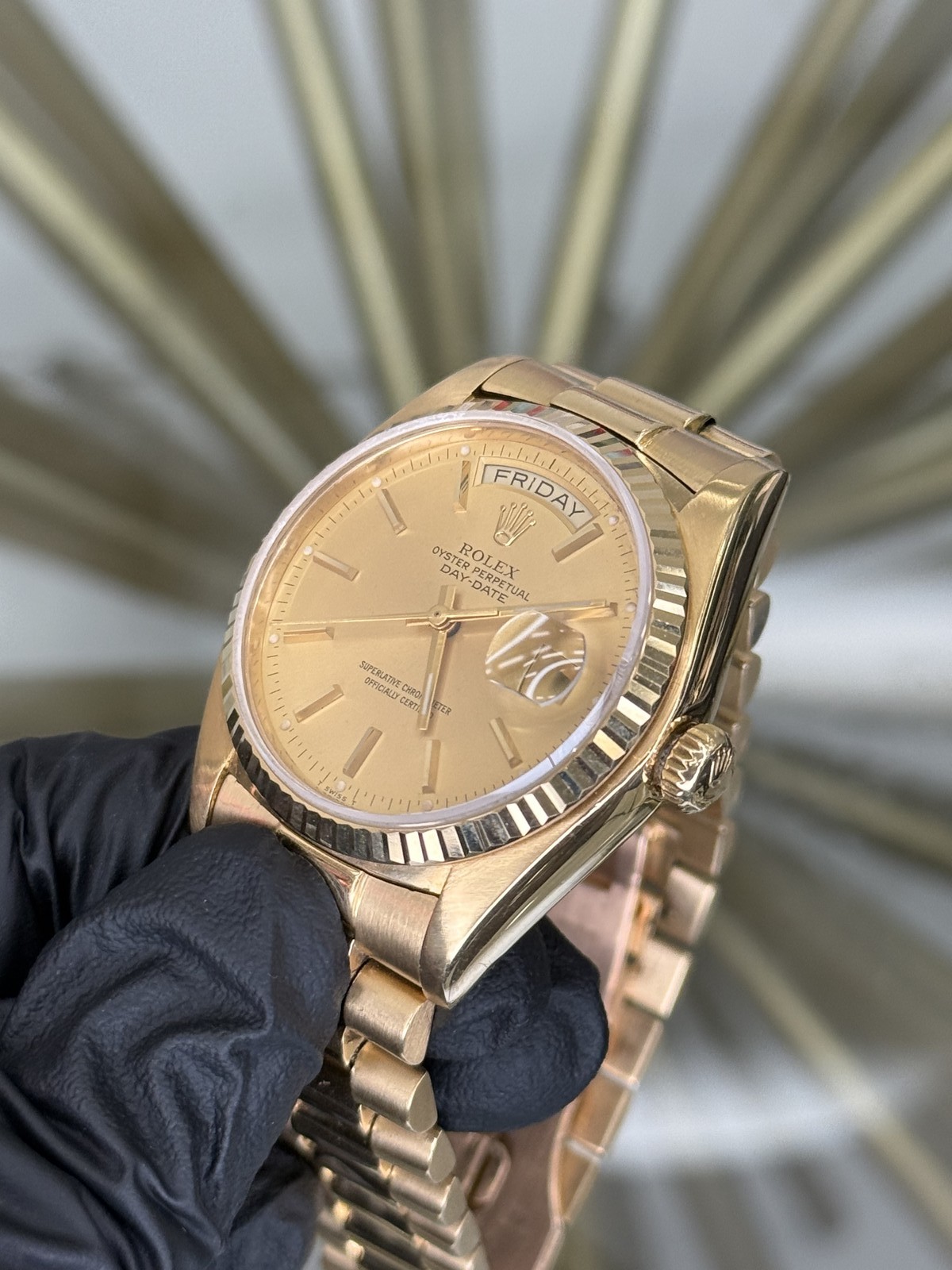Rolex Day-Date 36 18038 18K Gold Green Diamond Dial Papers 36mm
