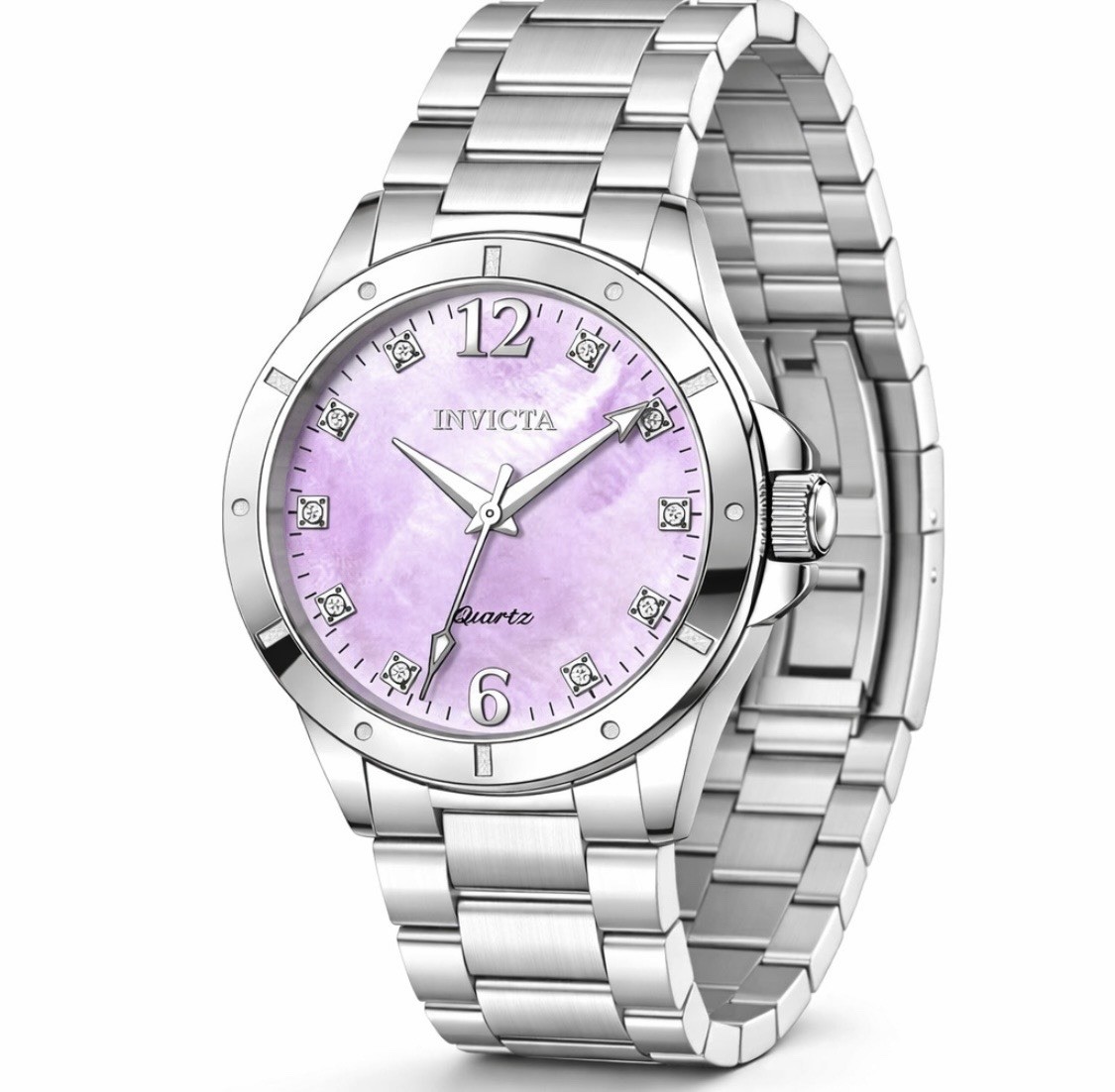 Invicta Women’s Wristwatch Silver Stainless Steel Purple Mother of Pearl Dial