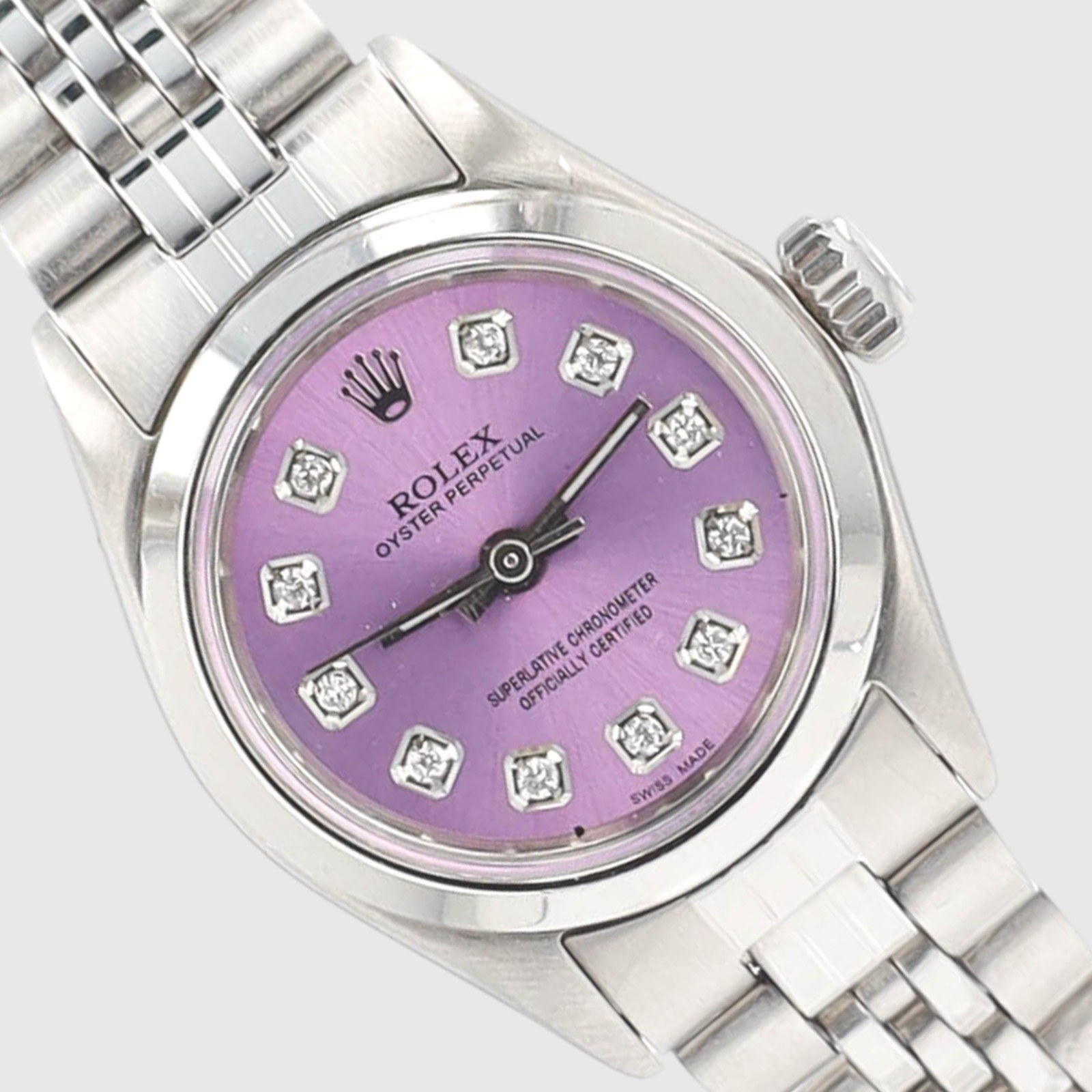 Rolex Oyster Perpetual 6618 25mm Lavender Diamond Steel Manual Winding Watch
