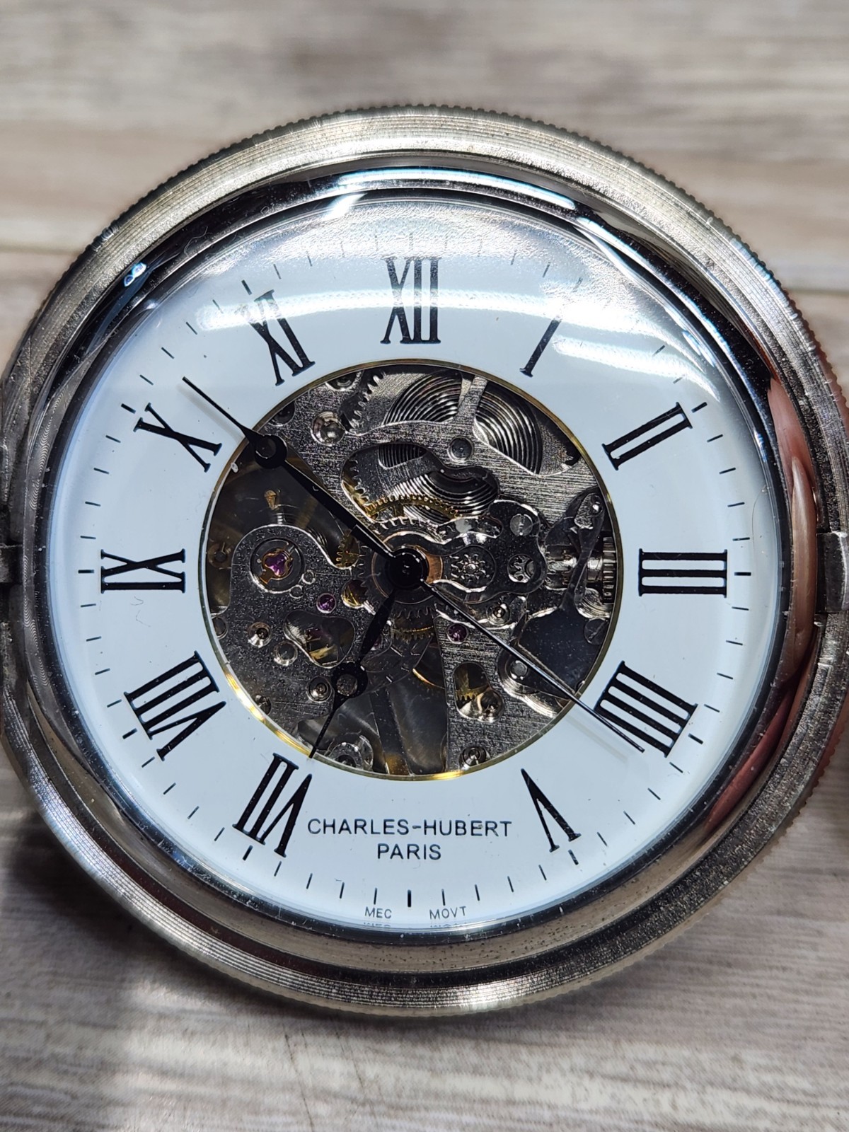 Charles Hubert Paris Skeleton Mechanical Pocket Watch, Working