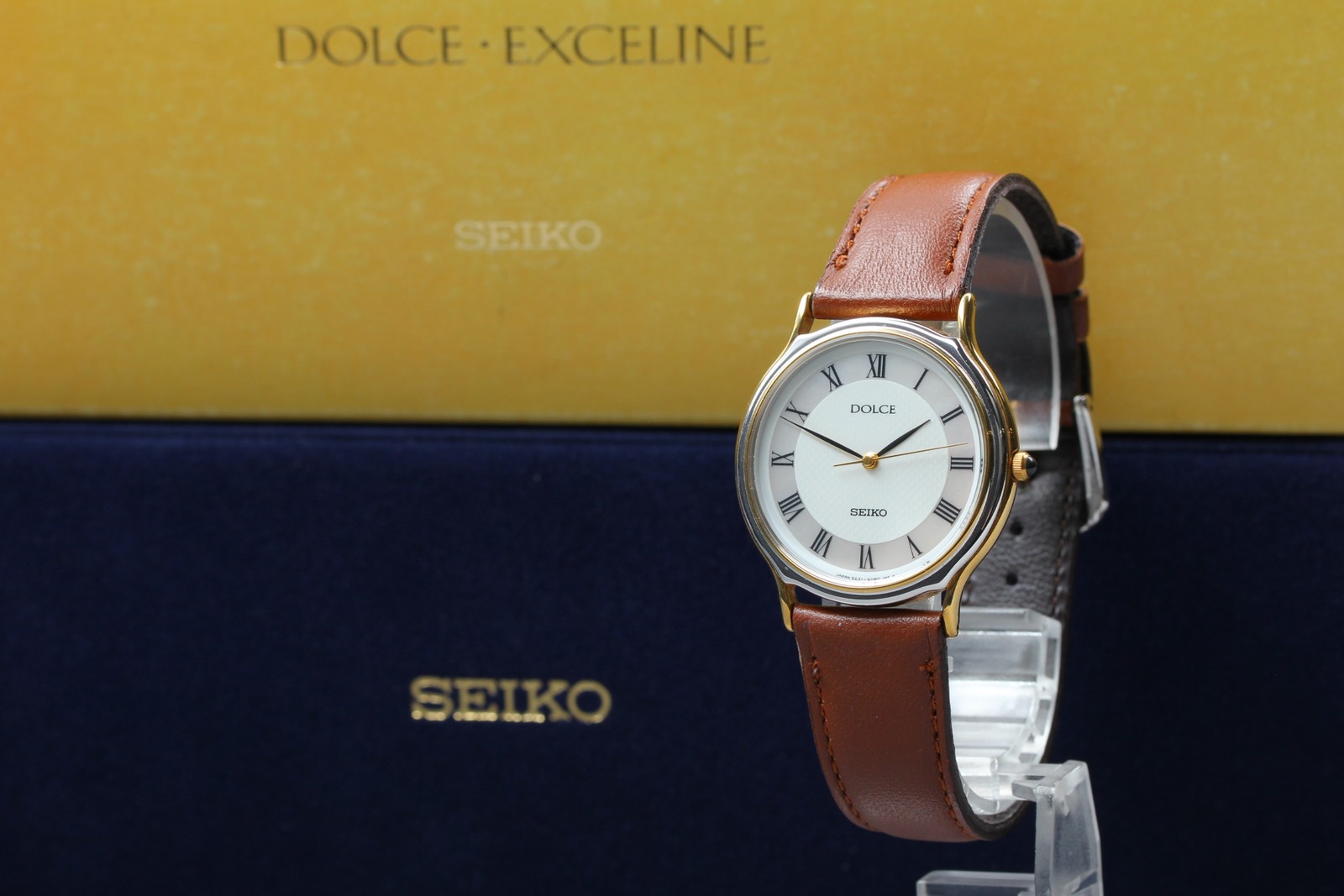 Box SEIKO Dolce Mens Gold Watch Bullseye 5E31-6D60 Vintage 1995 Near MINT JAPAN