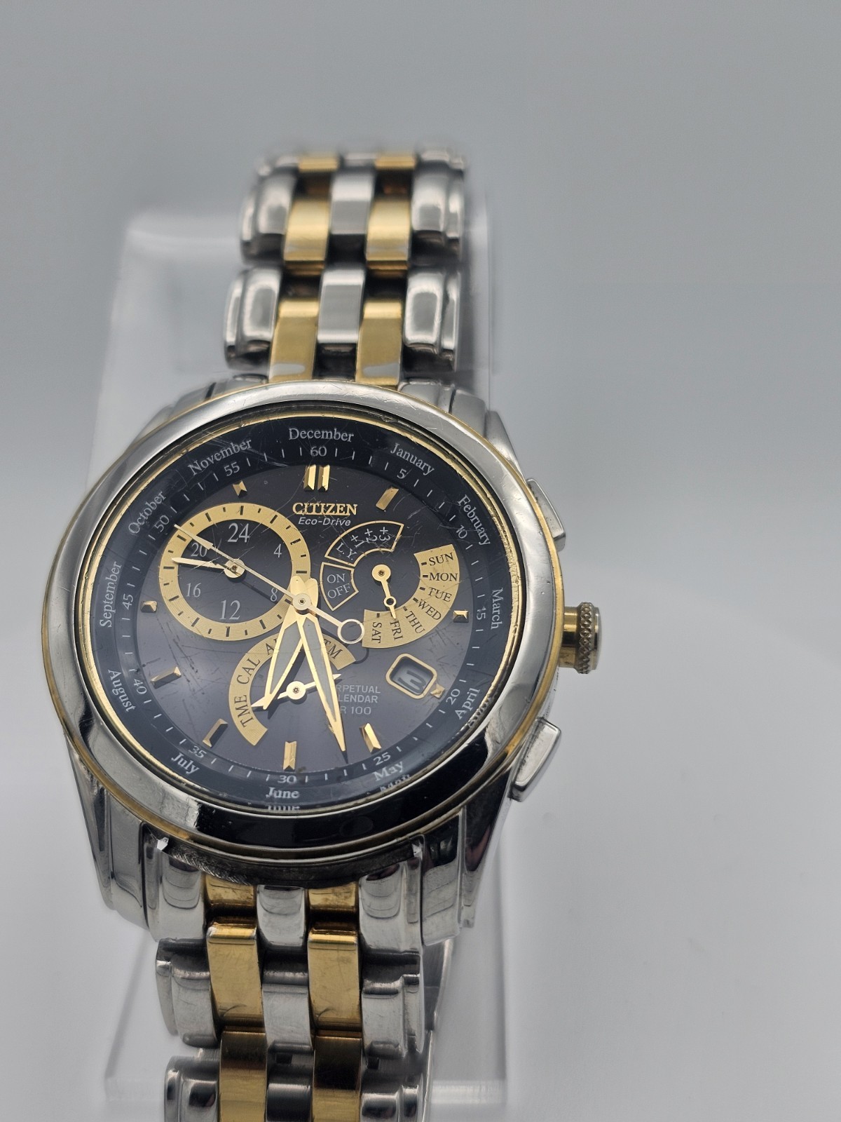 Citizen Eco-Drive Perpetual Calendar 39mm Two-Tone Bracelet Black Dial 100m