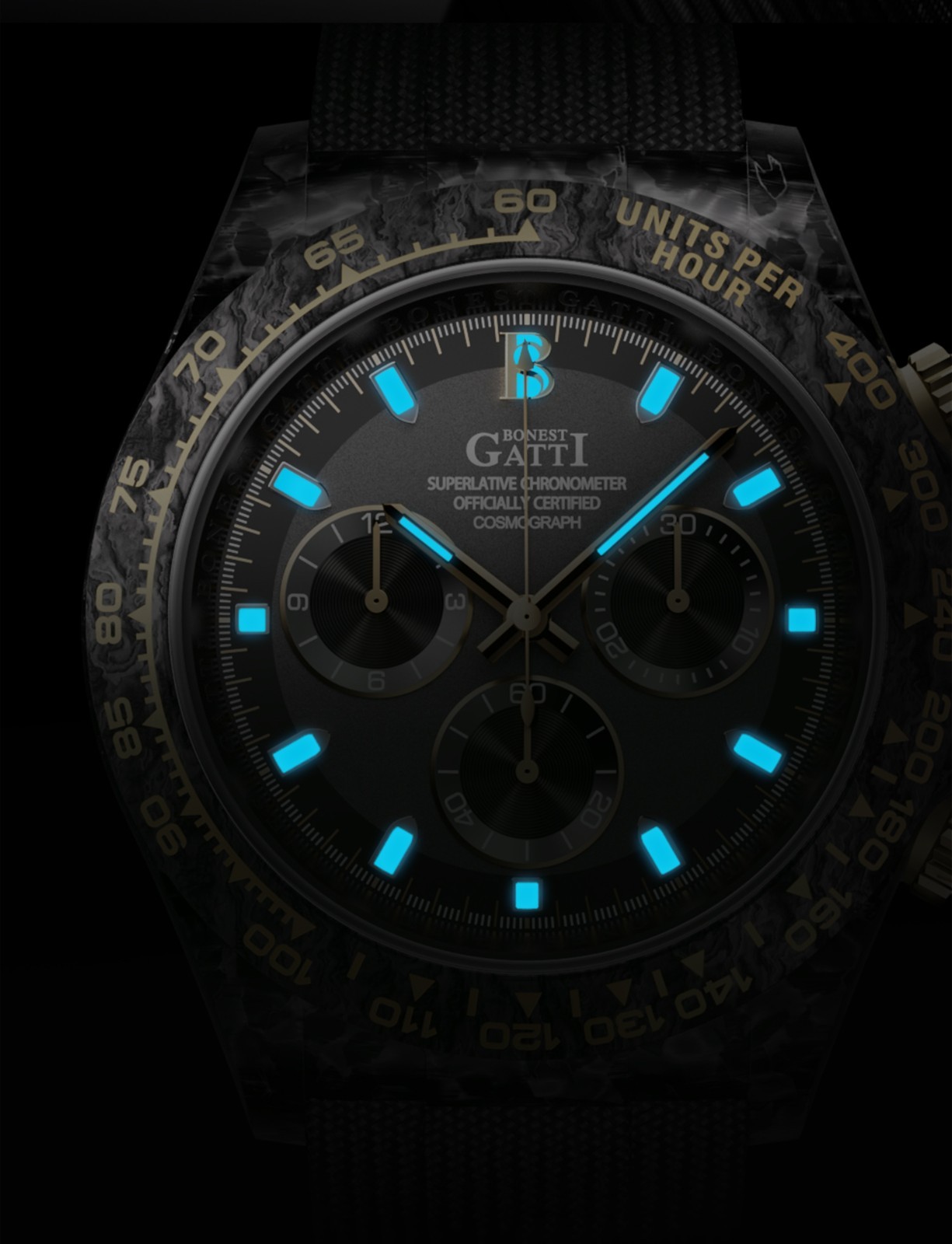 BONEST GATTI Men Chronograph Watch Automatic Mechanical Wristwatch Carbon Fiber