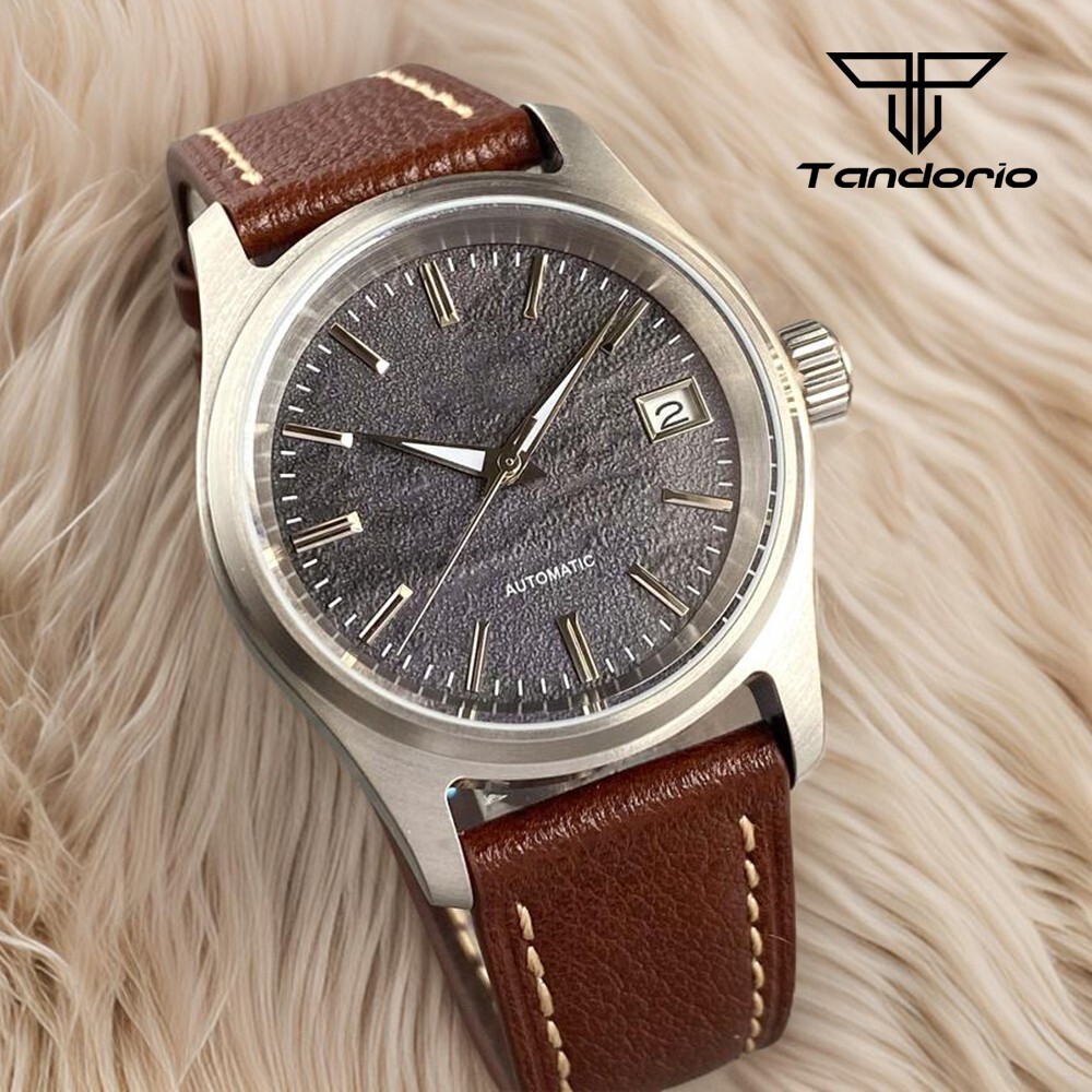 36mm Tandorio NH35 Black Gray Dial Automatic Men Watch Sapphire Glass Date 20BAR