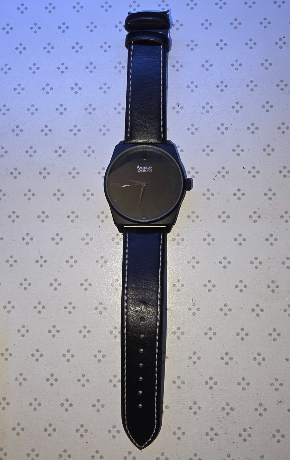 American Exchange Mens Quartz 42mm Wrist Watch 5183 – Leather Band – Black w/box