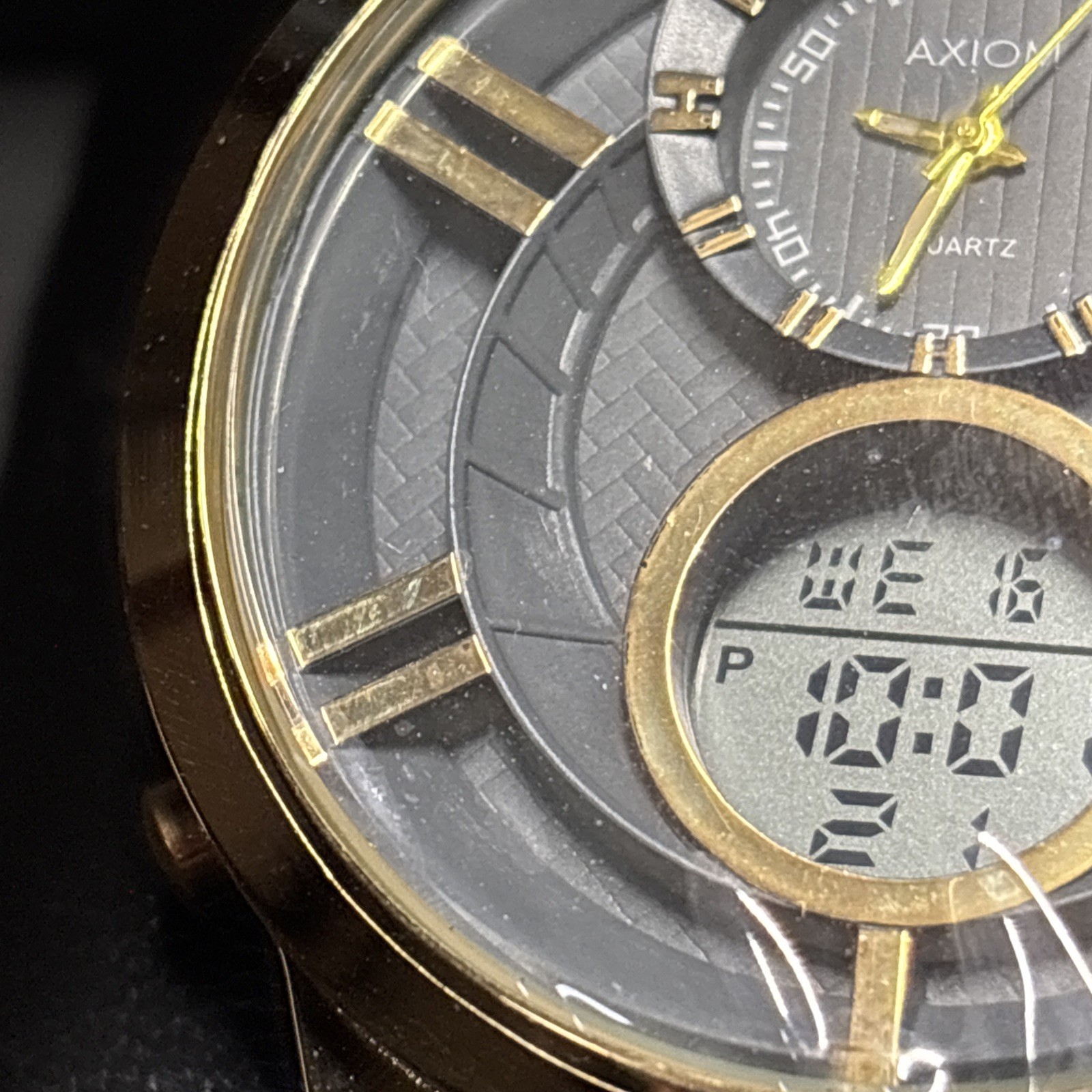 Axiom Men’s Gold Tone Grey Dial Analog & Digital Large Watch