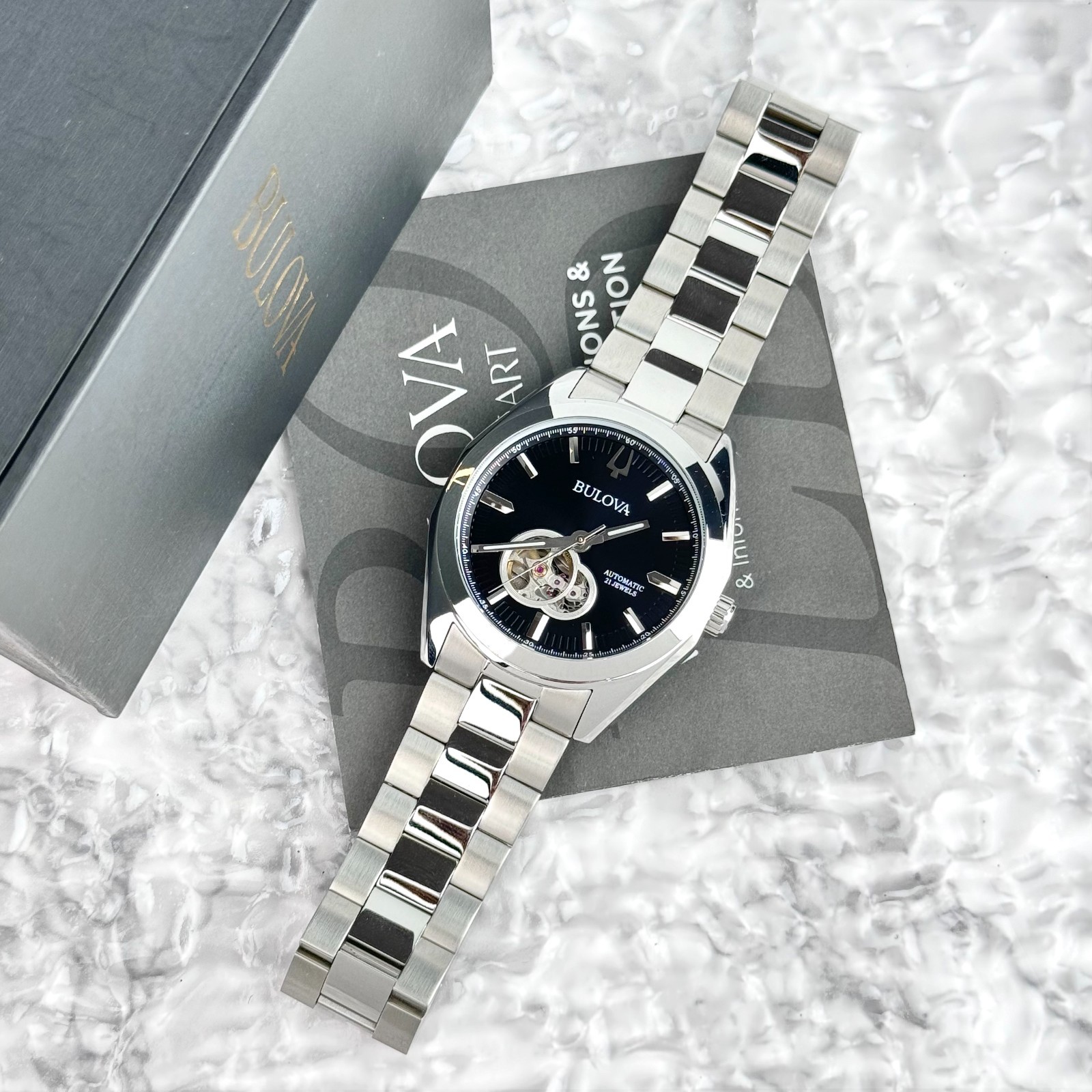 Bulova Surveyor Automatic Black Dial Silver Stainless Steel Men’s Watch 96A270
