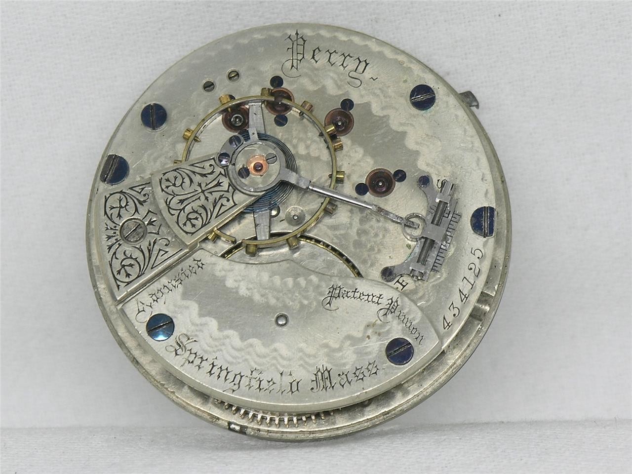 ANTIQUE 18S HAMPDEN 15 JEWEL NICKEL PERRY GRADE POCKET WATCH MOVEMENT & DIAL
