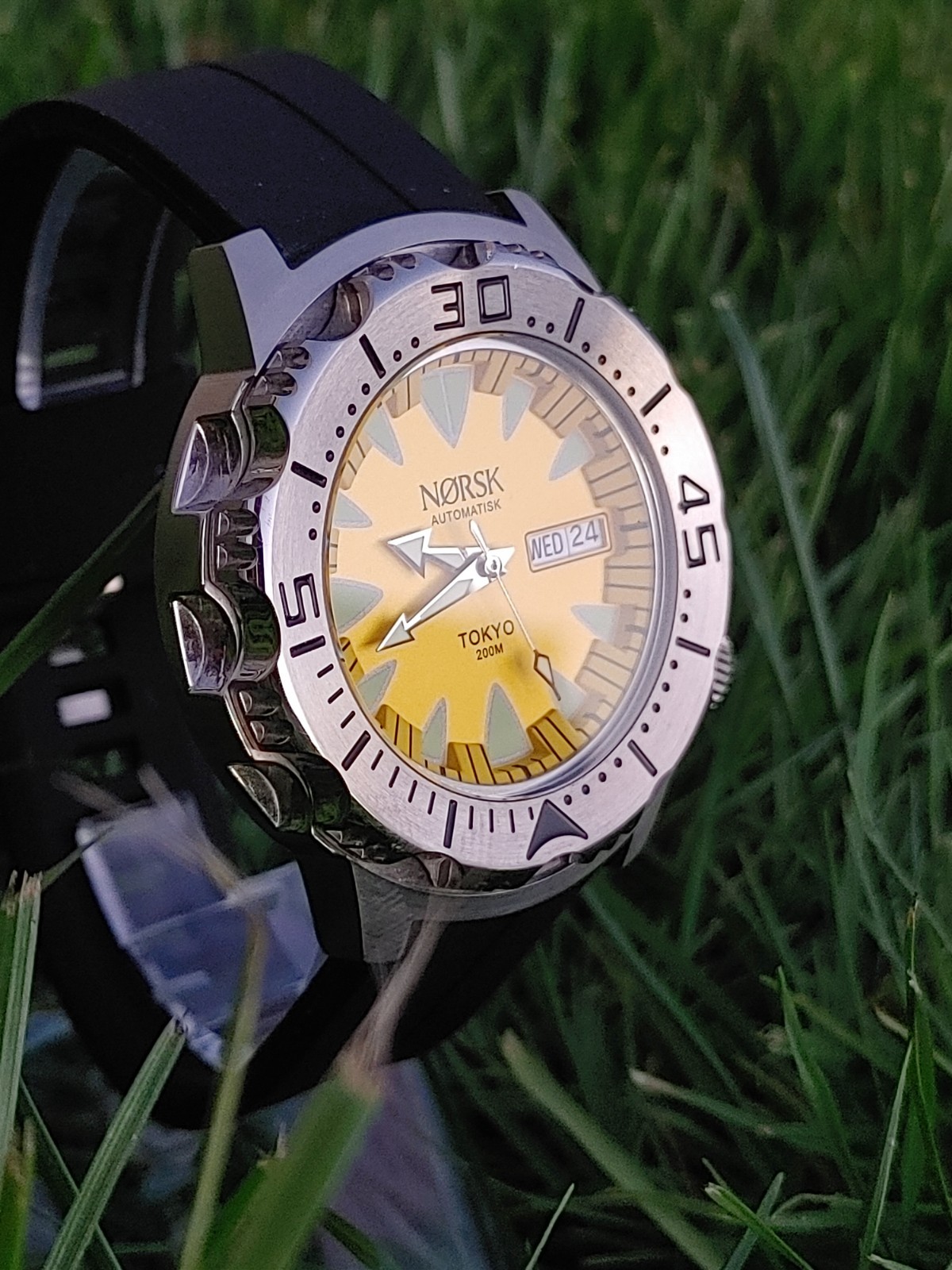 Automatic Sea Monster Watch, Norsk, Diver, Seiko NH36a movement Yellow LAST ONE