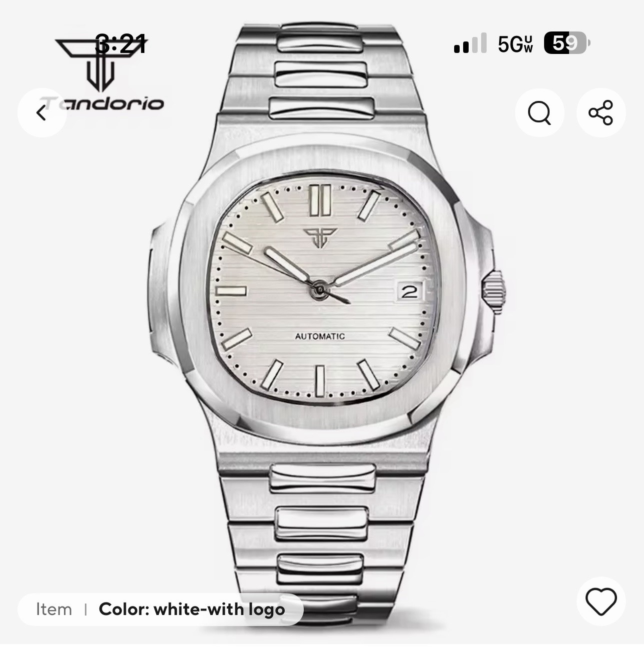 Tandorio 40mm White Square Sapphire NH35 10ATM Automatic Watch… Box And Links