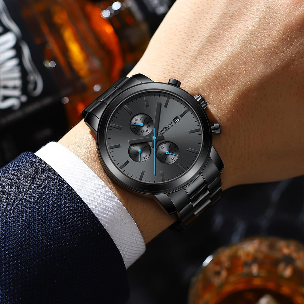 Mens Stylish Casual Quartz Watches for Men Luxury Waterproof Calendar Chronograp