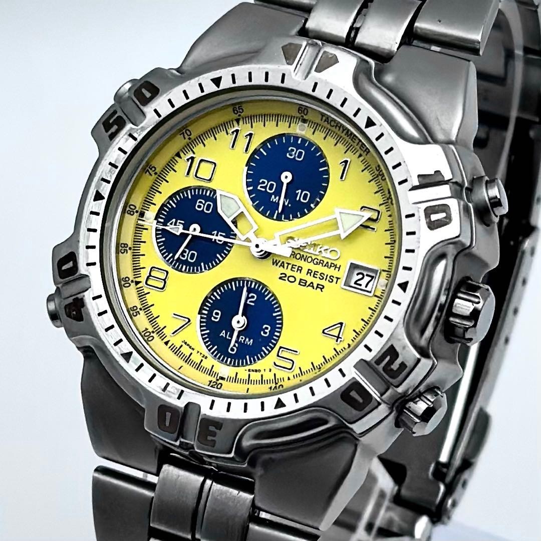 Rare Seiko Chronograph 7T32 6K50 Yellow Dial Watch