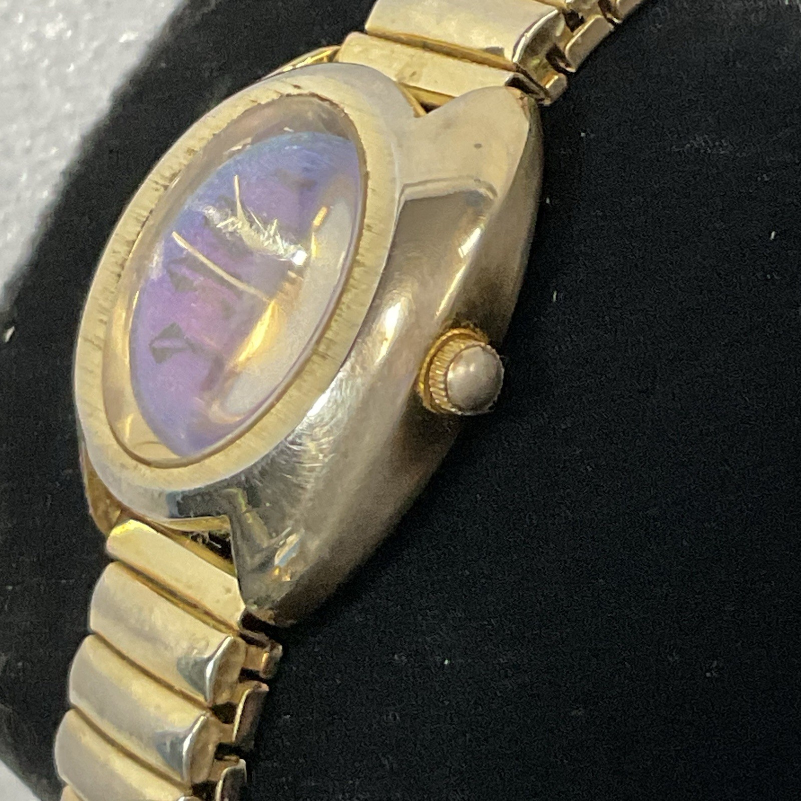 Lucky Star Titanium Purple Face Hold Tone Stretch Band Watch