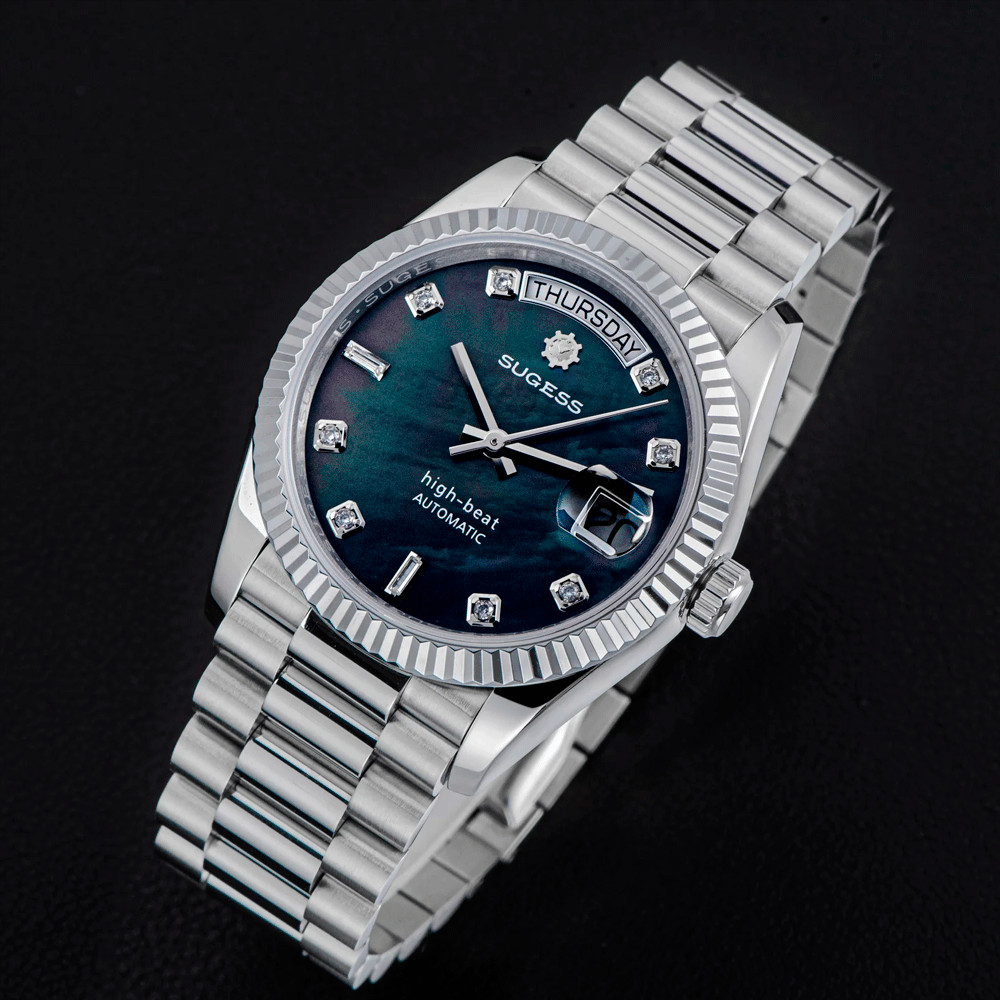 Sugess S449 Automatic Blue Steel Mother of Pearl Date Women’s Watch