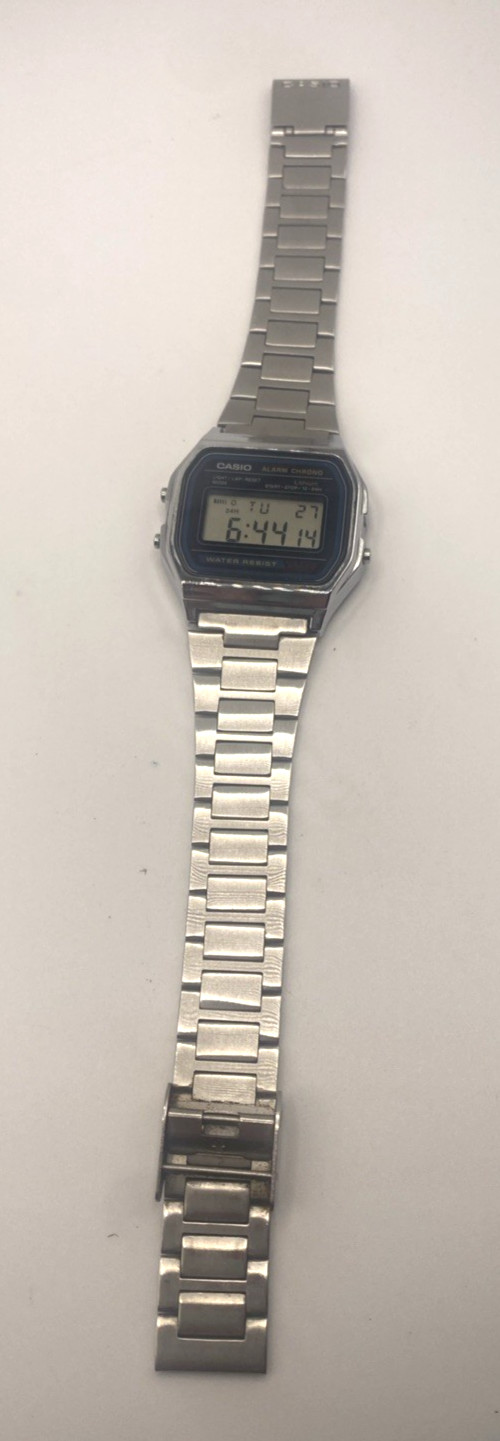 Casio A158W Digital Watch Stainless Steel 593 Silver tone Working