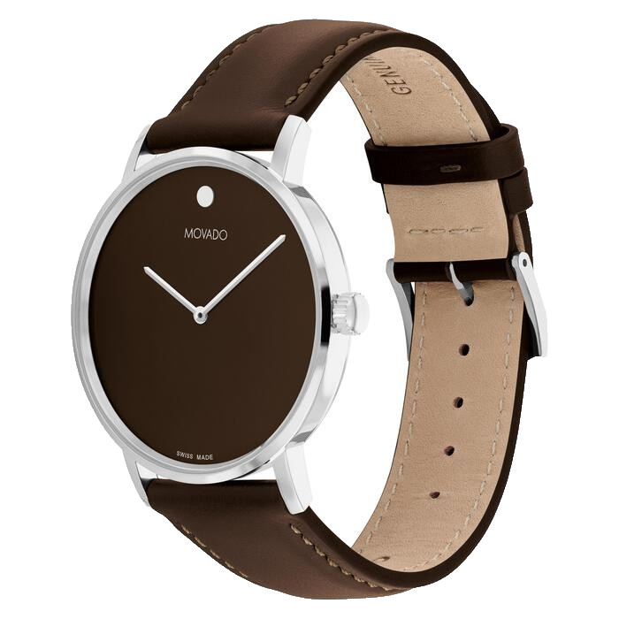 MOVADO SIGNATURE 0608099 BROWN DIAL & LEATHER STRAP 40MM SILVER WOMENS WATCH