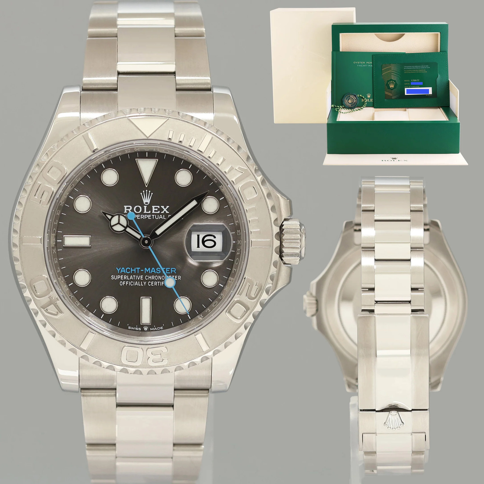 NEW PAPERS Rolex Yacht-Master 126622 Steel Platinum Rhodium Blue Watch Box