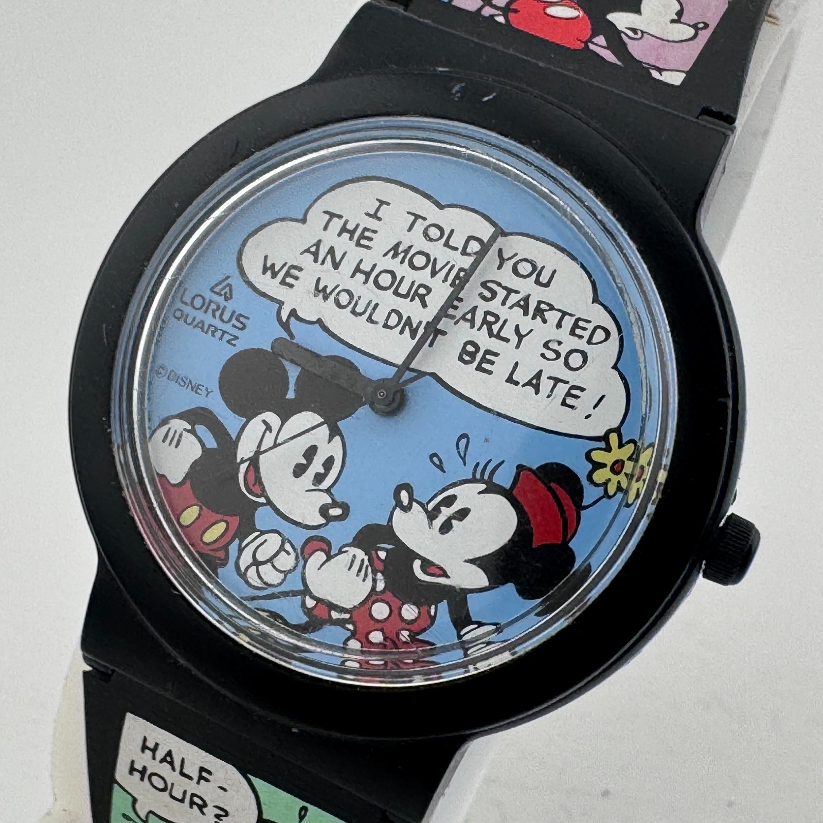 VTG Lorus Disney Quartz Watch Mickey & Minnie Unisex Black Plastic New Battery