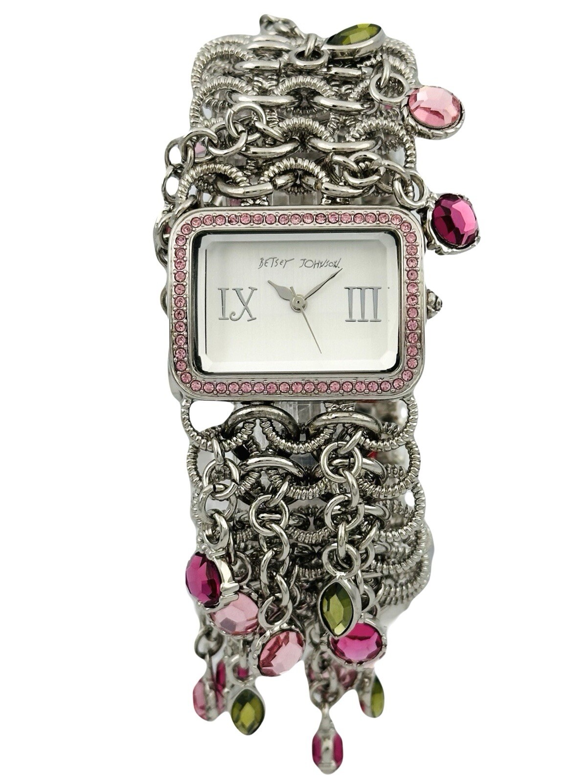 Betsey Johnson Women’s BJ4011 Fashion Hanging Stones Silver-tone Bracelet Watch