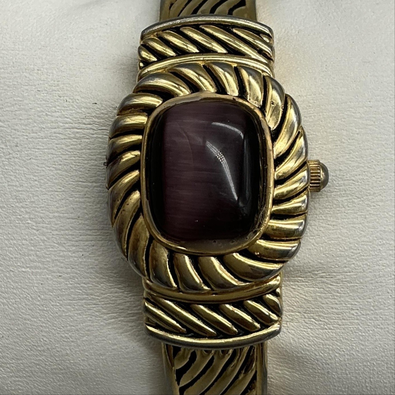 Geneva Elite Womens Watch 21mm MOP Dial Gold Bangle Purple Cabochon New Battery