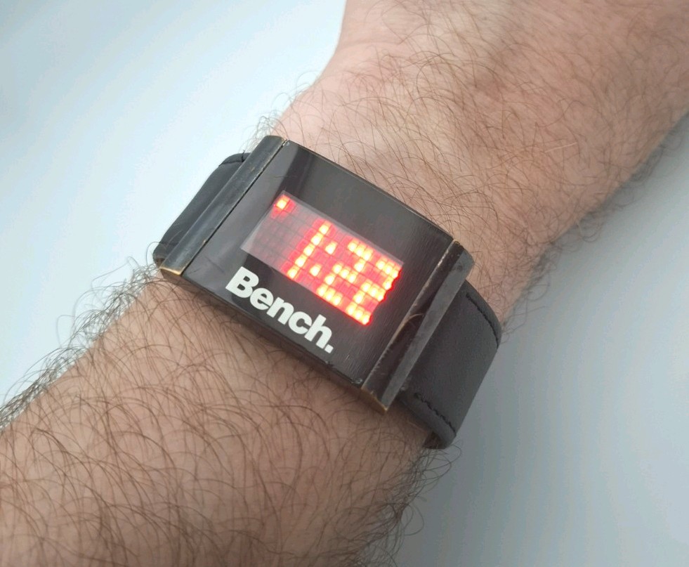 Bench BC0051 Red LED Dot Matrix Watch Black Leather Strap Working