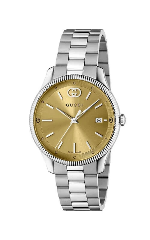 GUCCI G-TIMELESS QUARTZ 38MM GOLD PLATED DIAL MEN’S WATCH YA1264234