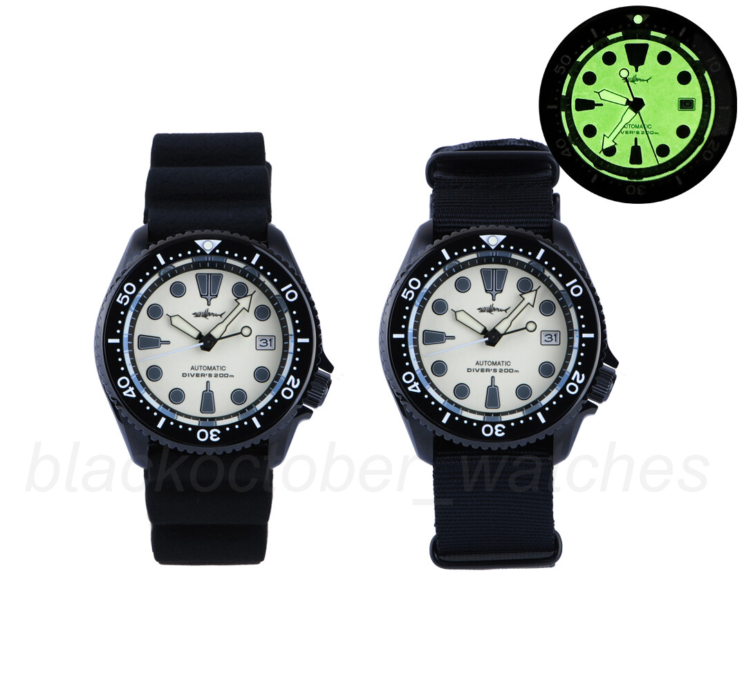 Heimdallr SKX007 Black PVD Creme Full Lume Day Date NH36A Automatic Diver Watch