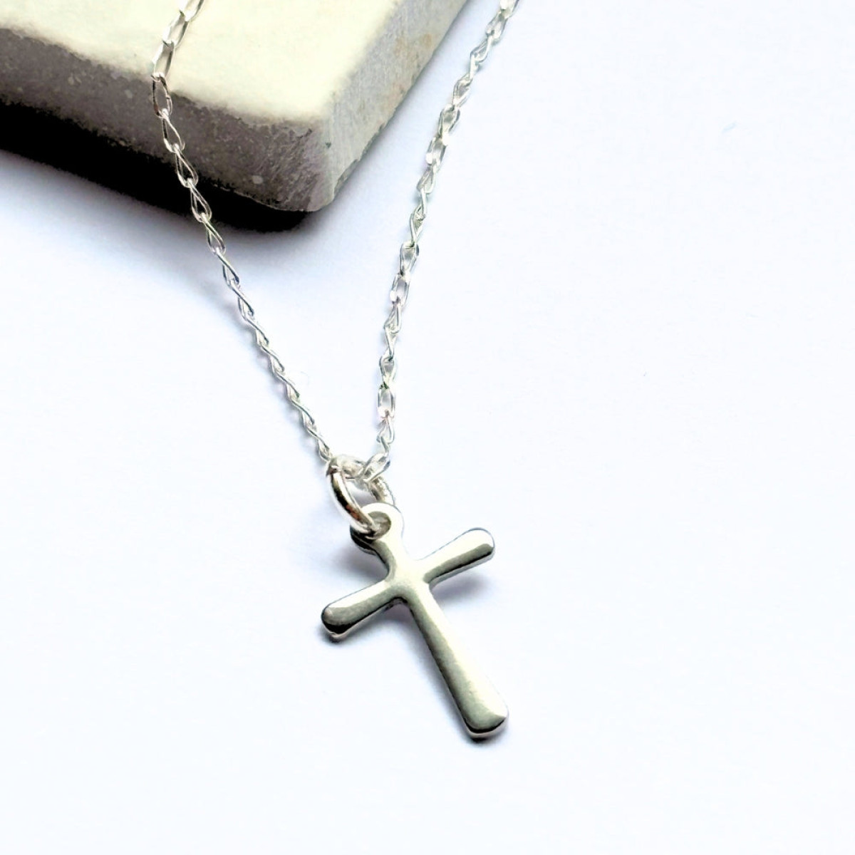 Necklace Sterling Silver 16/18in Fine Chain Silver Plated Cross 15x10mm Gift Box