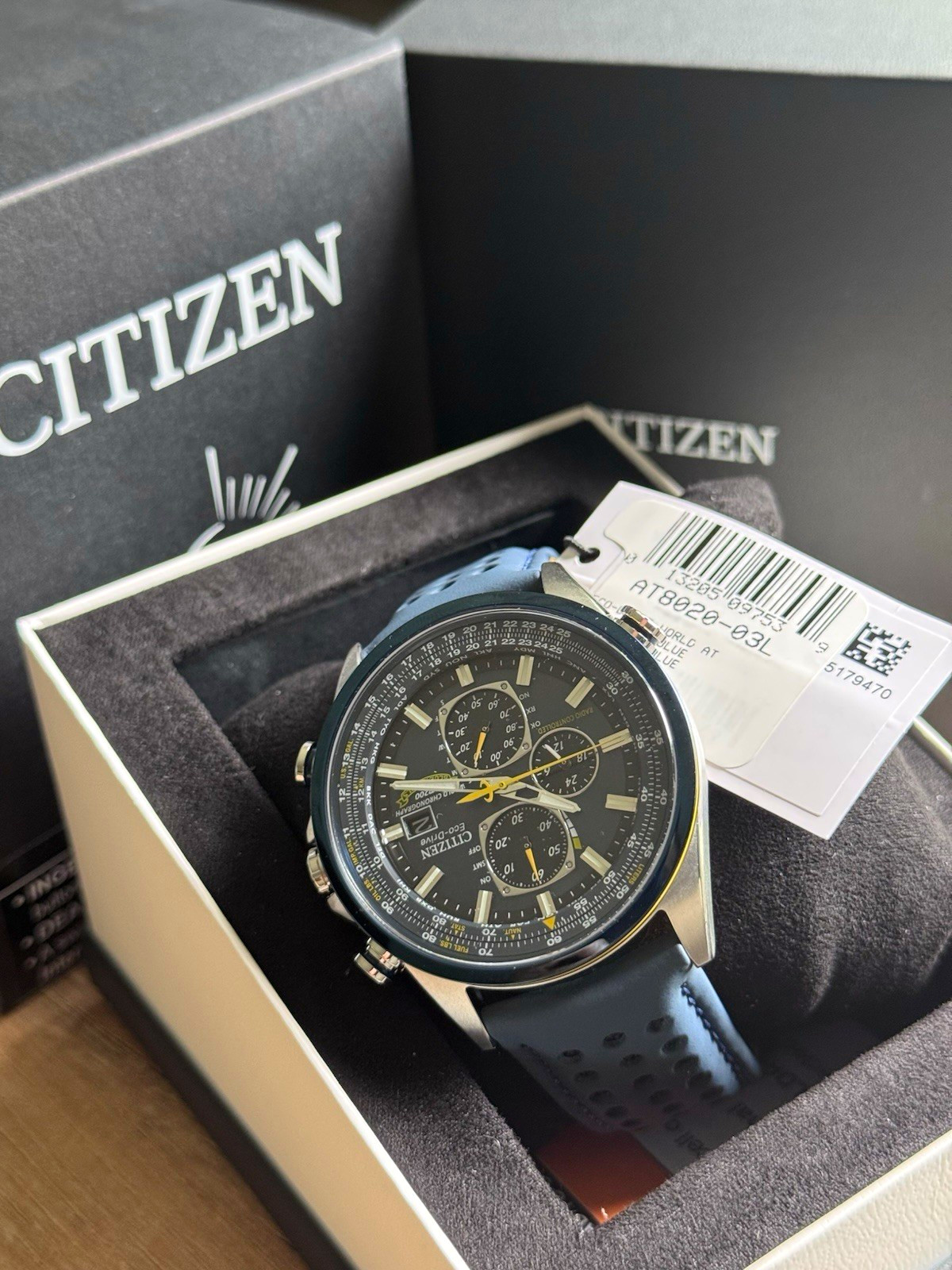 Citizen Eco-Drive Blue Angels A-T World Time Chronograph Blue Leather