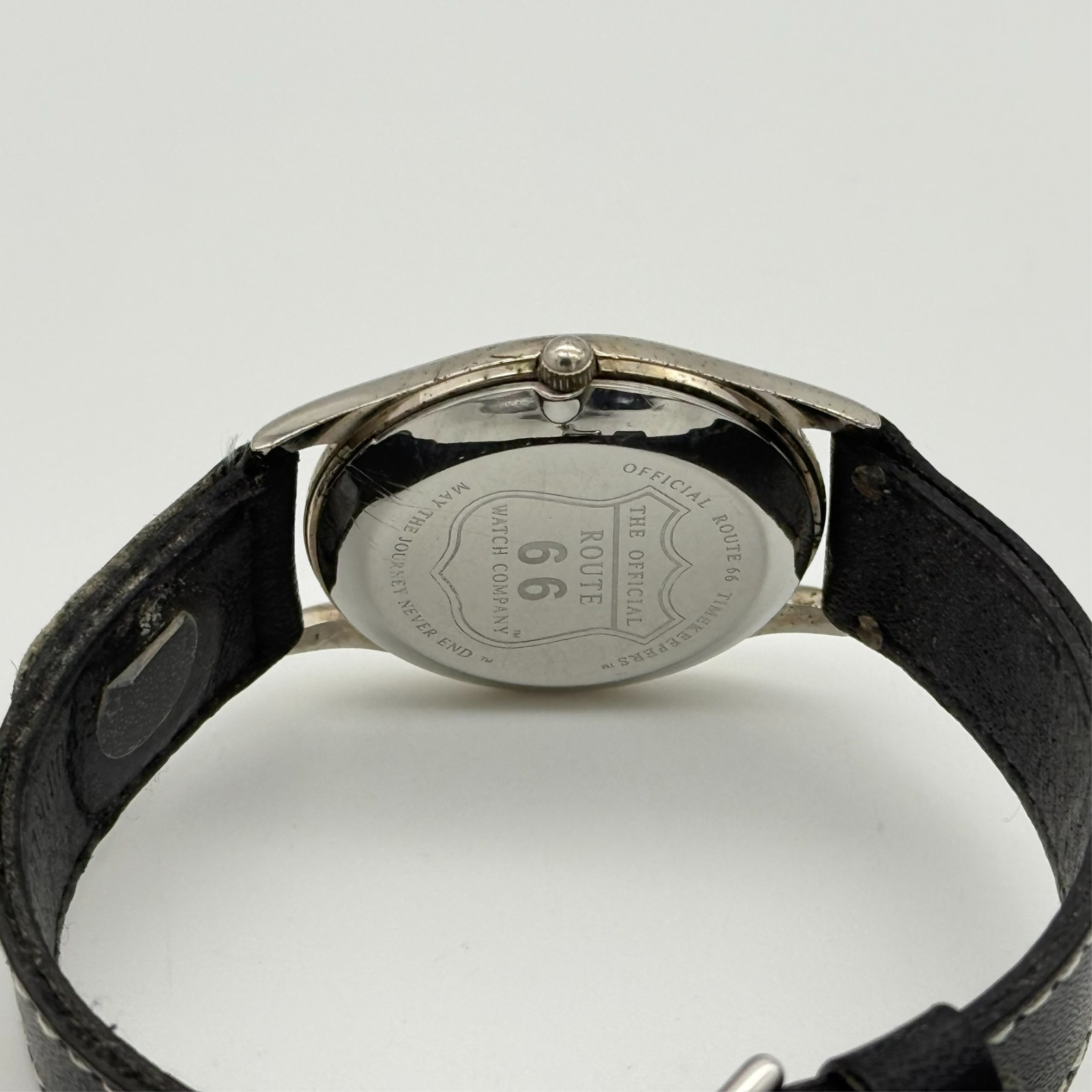 Vintage 1994 Unisex US ROUTE 66 True Americana Silver Tone 33.5mm Watch, Leather