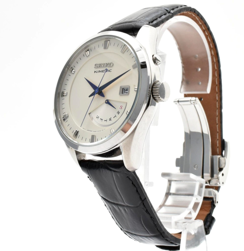 New Batt [N MINT] SEIKO Kinetic 5M84-0AB0 White Dial 42mm Men’s Watch JAPAN