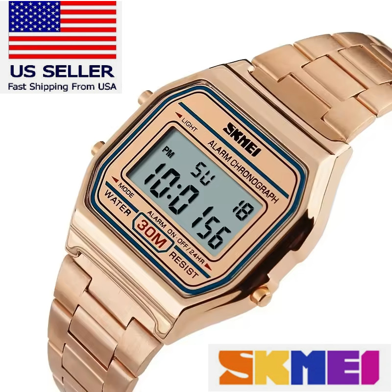 SKMEI SK1123 Rose Gold Unisex LED Digital Watch Stainless Steel